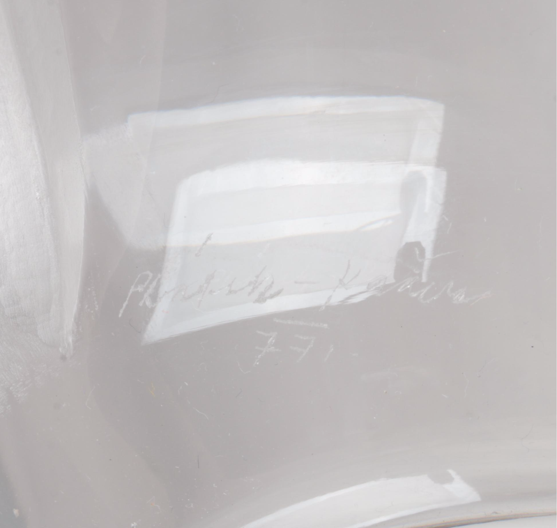 Plátek Bohemian Engraved Nude Figure Clear Czech Crystal Vase, 1977