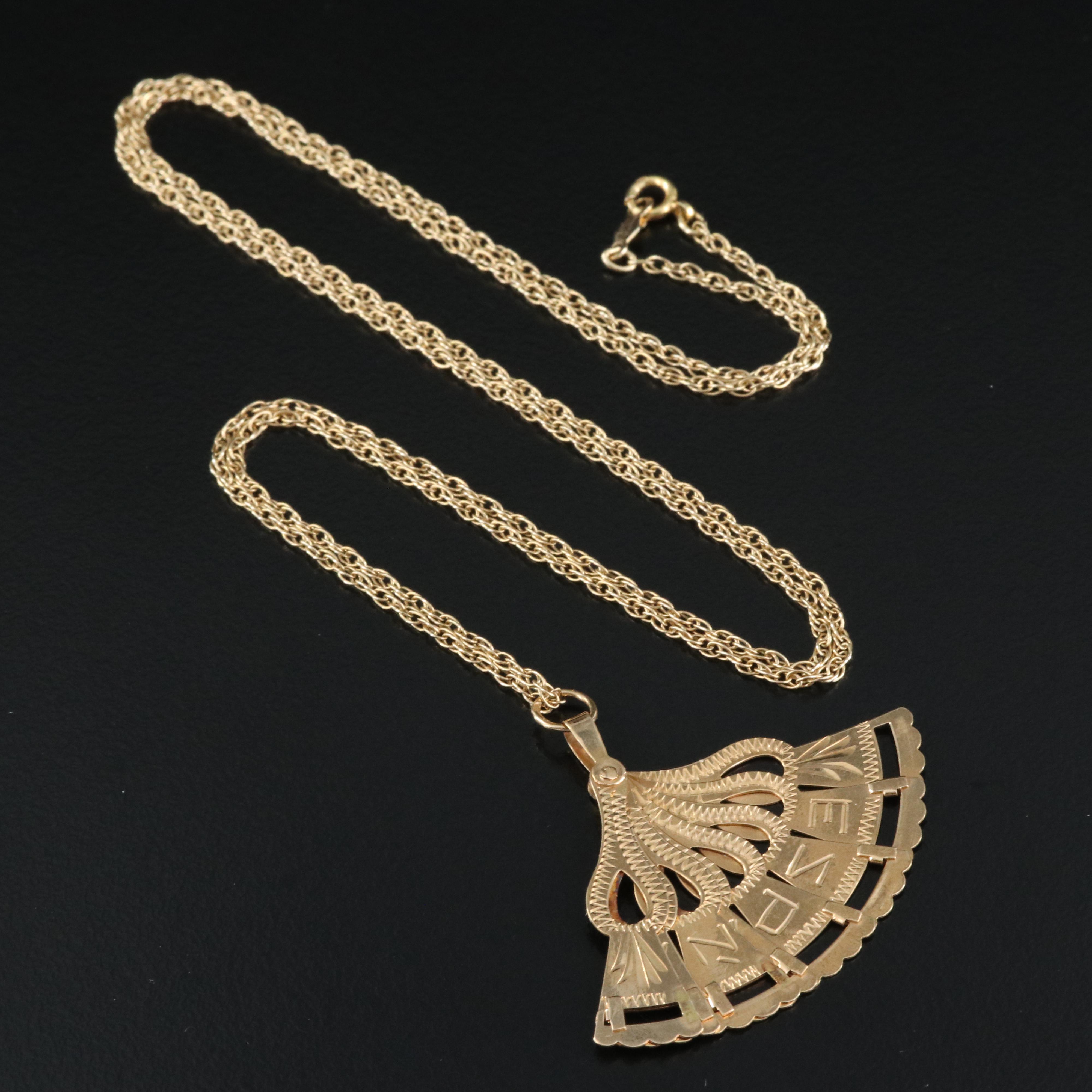 14K and 18K Malaga España Fan Necklace