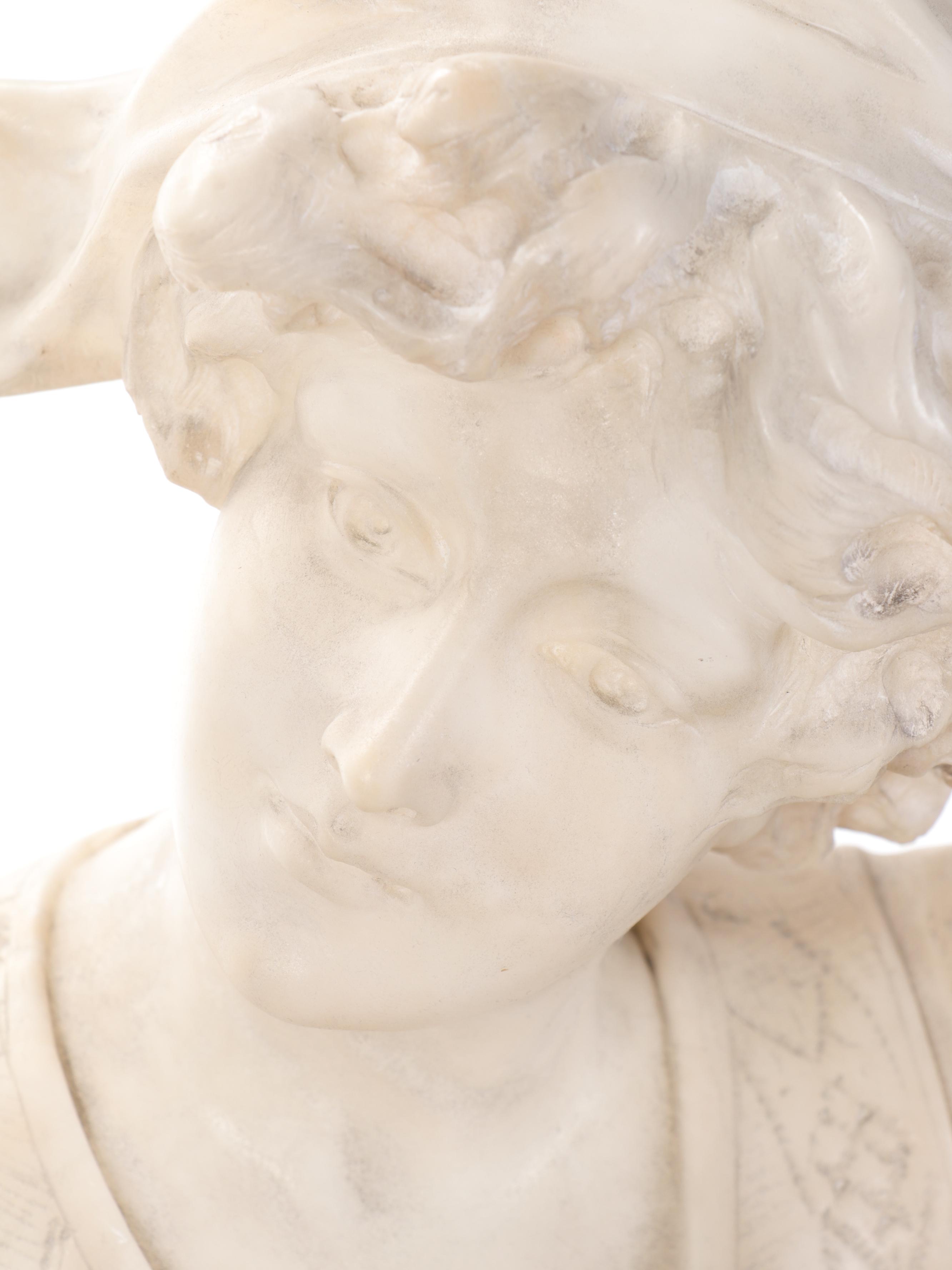 Adolfo Cipriani Alabaster Sculpture of Shepherdess on Marble Column