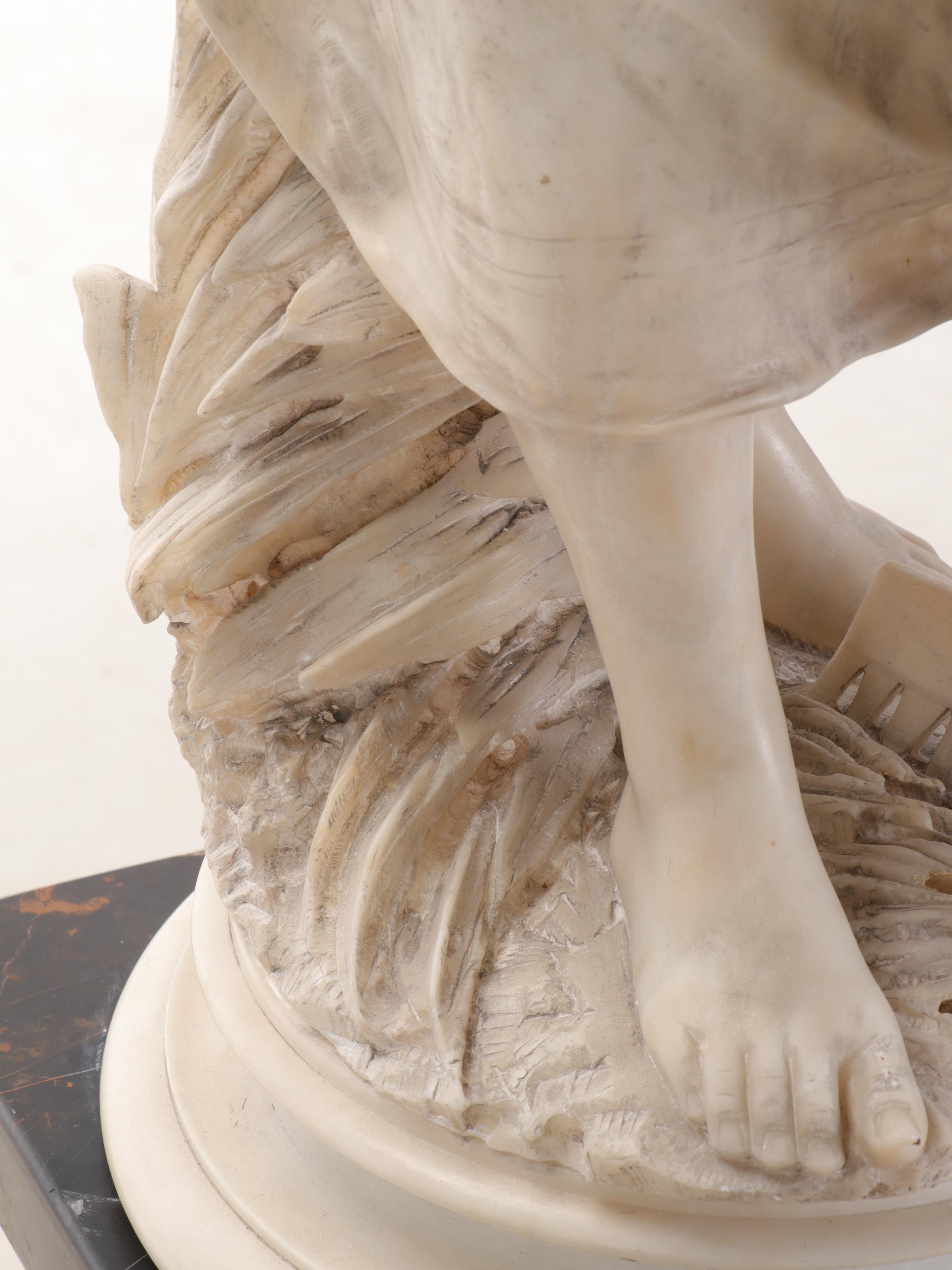 Adolfo Cipriani Alabaster Sculpture of Shepherdess on Marble Column