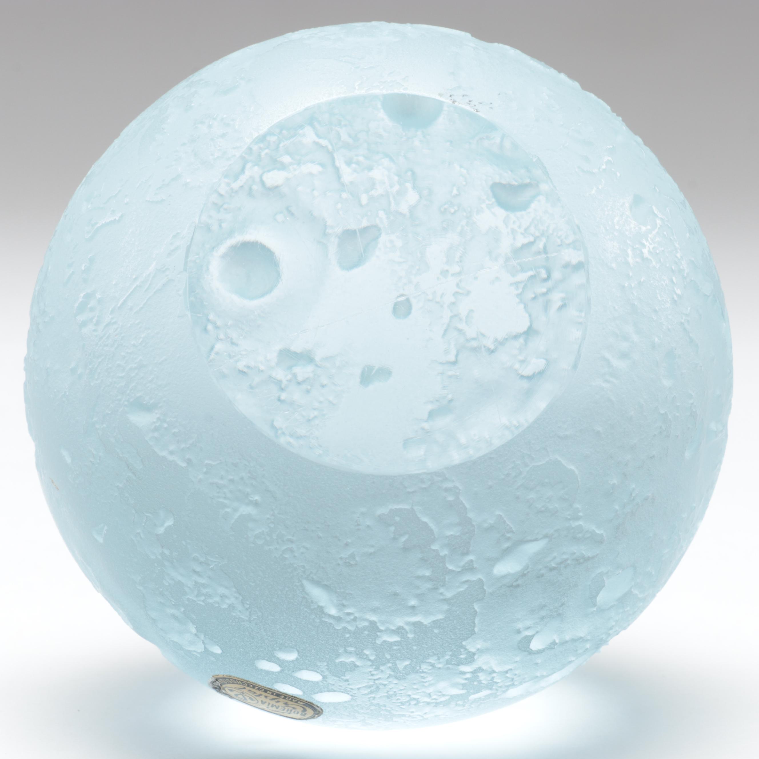Bohemia Crystal Signed Etched and Engraved Czech Glass Lunar Moon Paperweight
