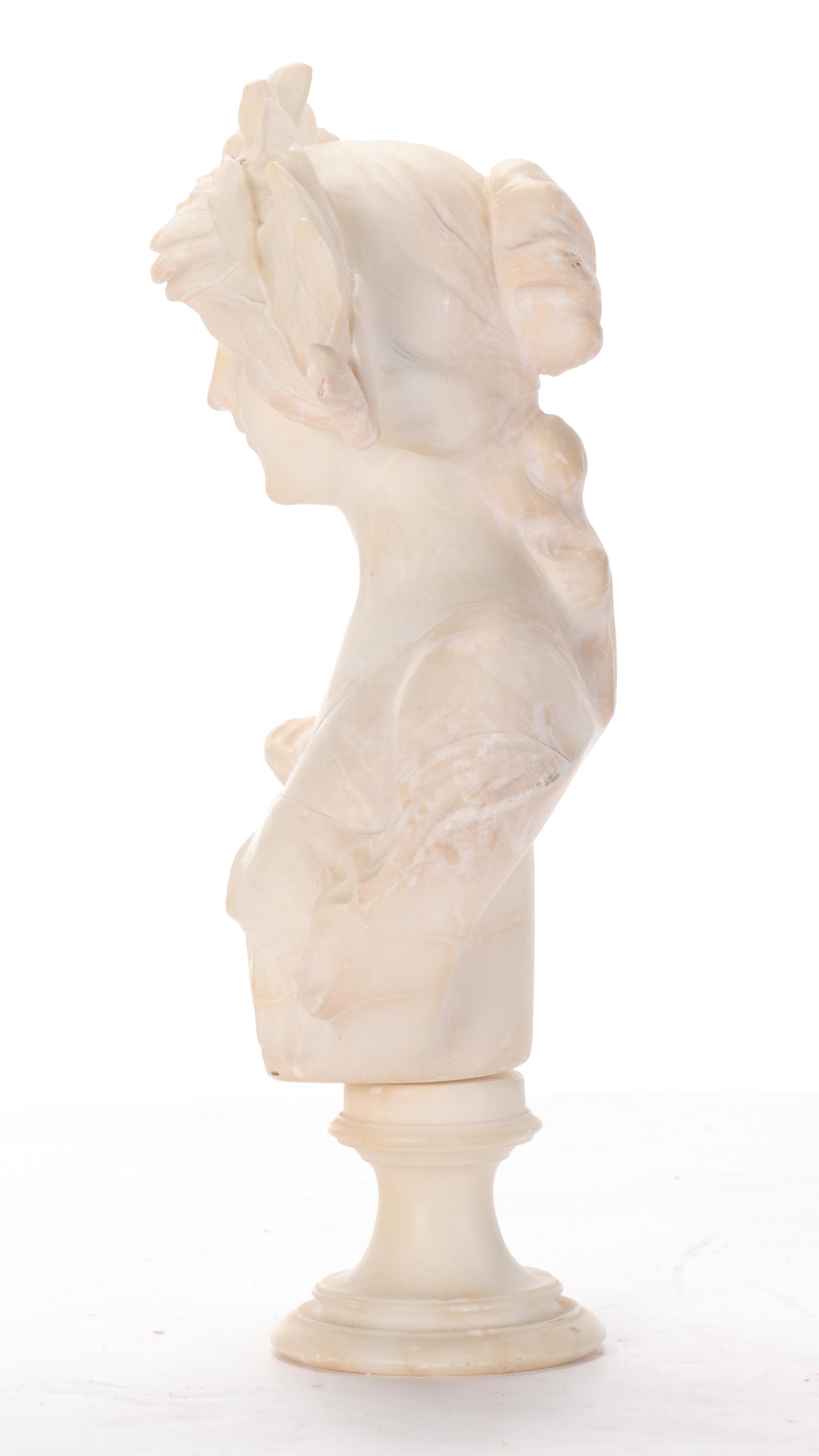 Adolfo Cipriani Alabaster Bust of Woman Wearing Laurel Wreath