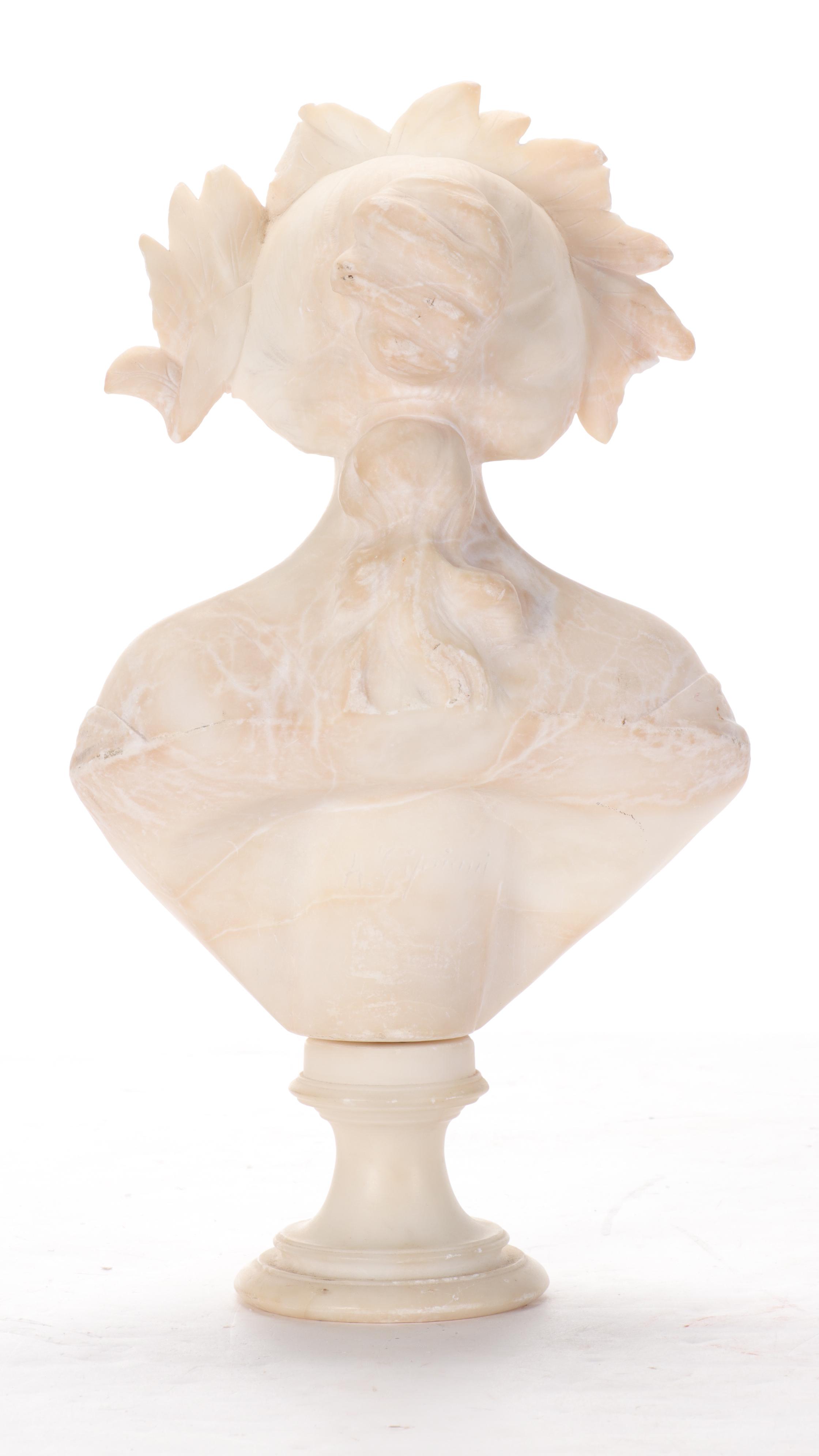 Adolfo Cipriani Alabaster Bust of Woman Wearing Laurel Wreath