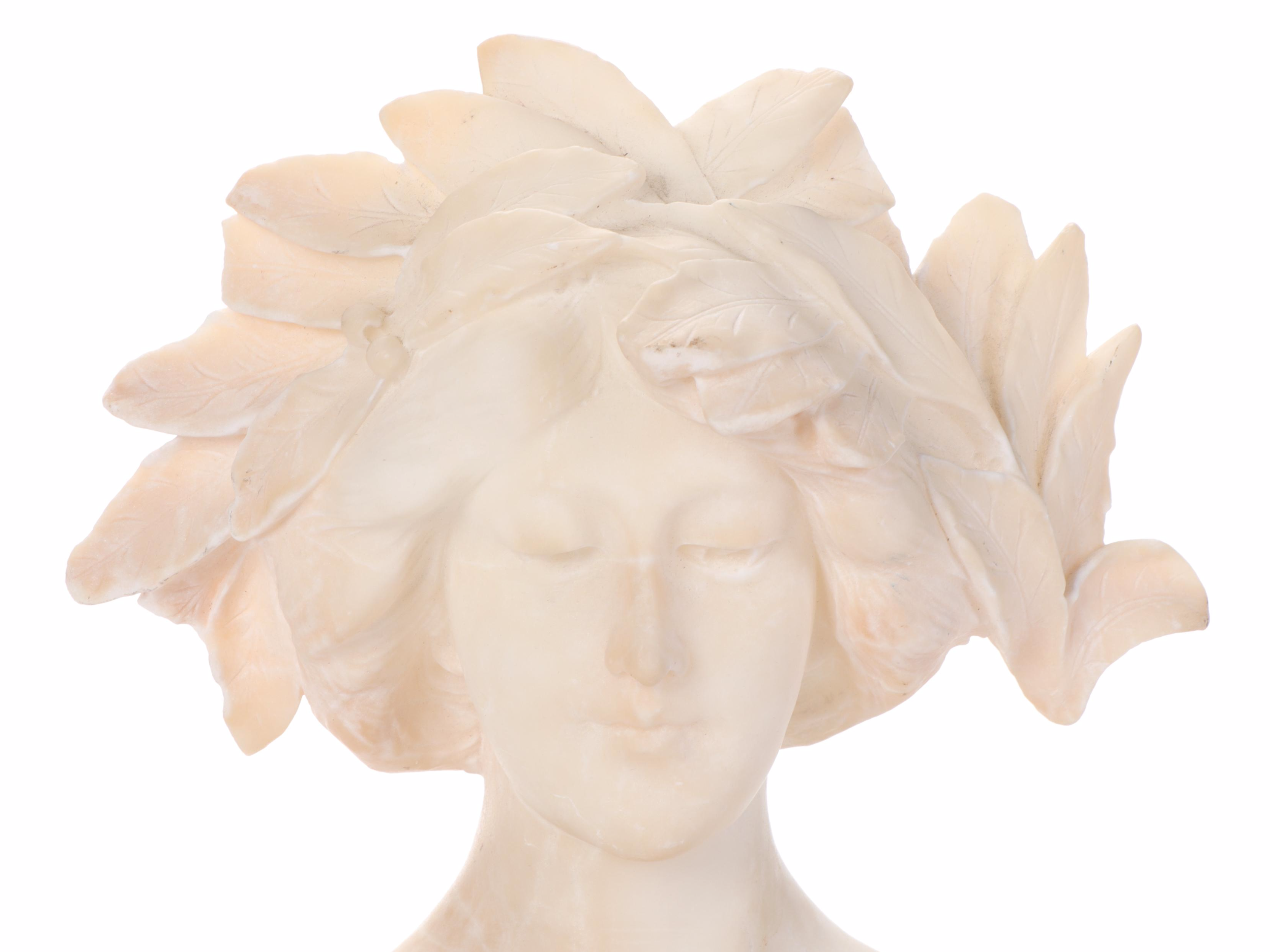 Adolfo Cipriani Alabaster Bust of Woman Wearing Laurel Wreath