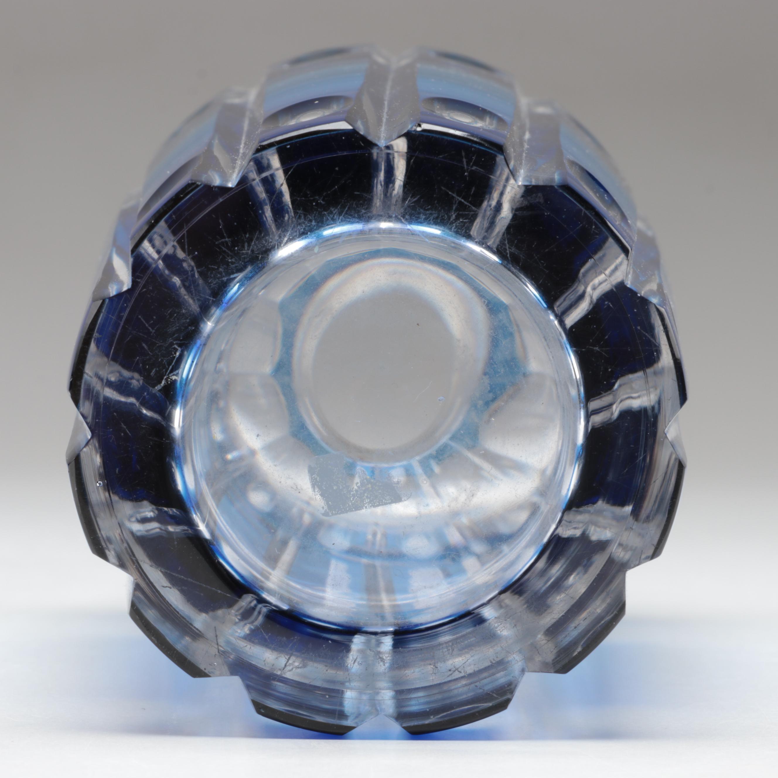 Bohemian Blue Cut to Clear with Silver Plate Rim Czech Art Glass Vase, 20th C.