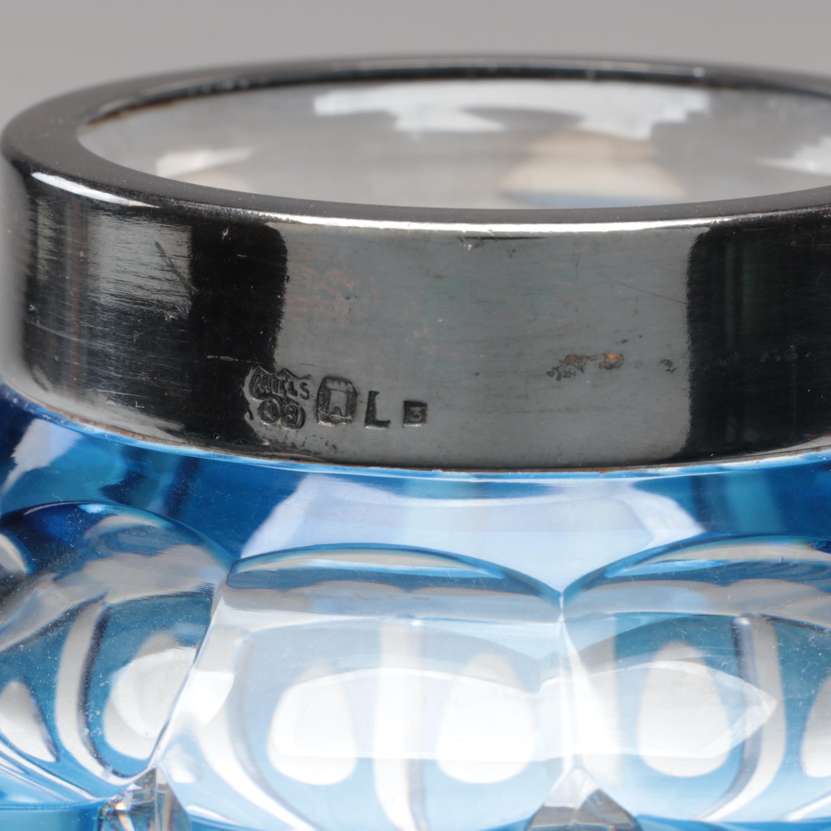 Bohemian Blue Cut to Clear with Silver Plate Rim Czech Art Glass Vase, 20th C.