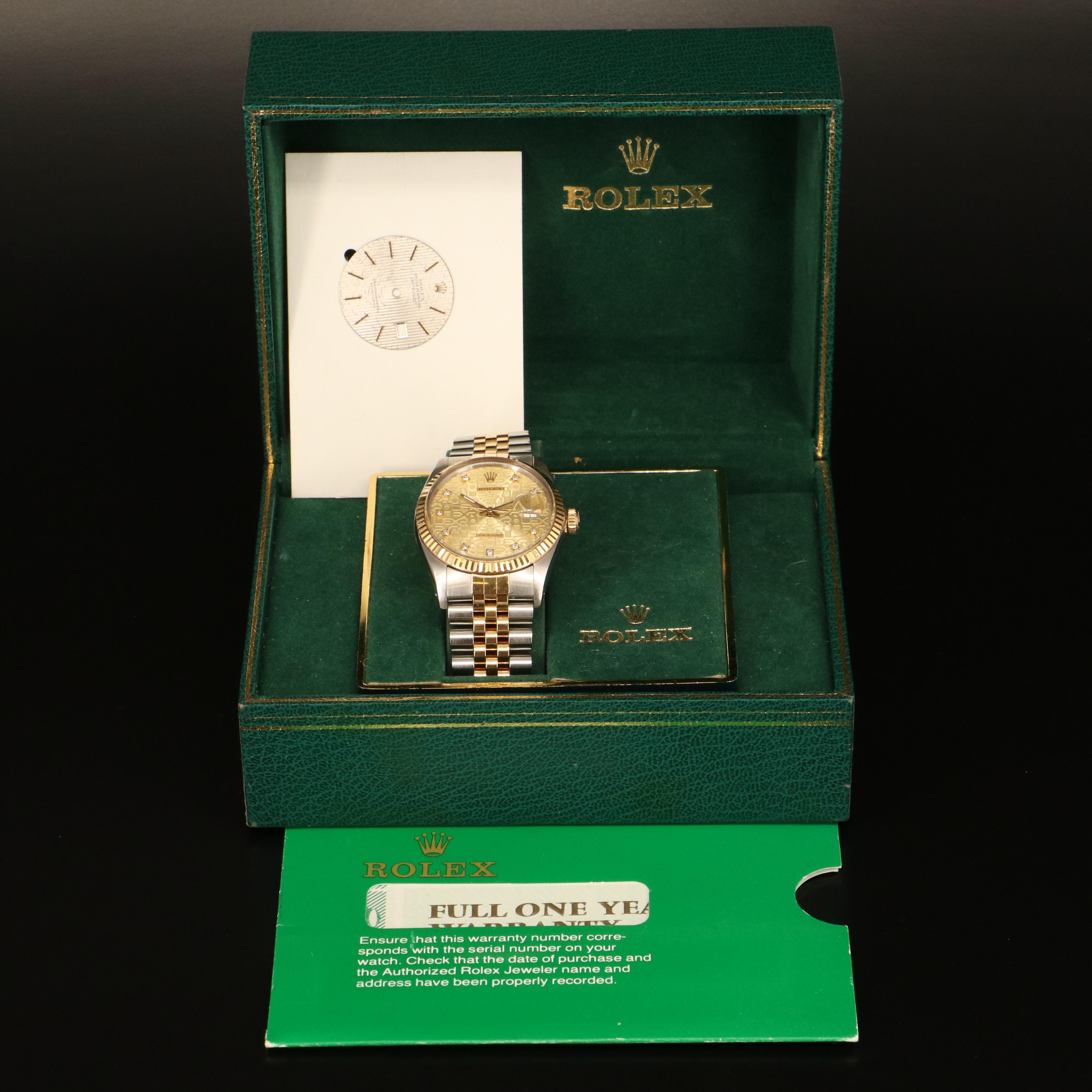 1987 Rolex Oyster Perpetual Datejust Jubilee Diamond Dial Watch
