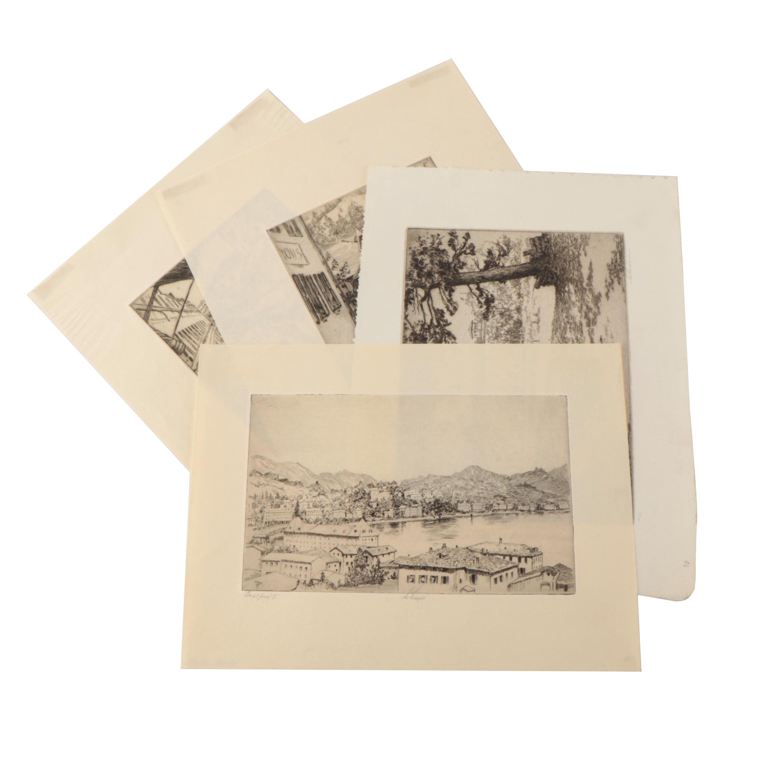 Lee Sturges Etchings Including "A Swiss Village"