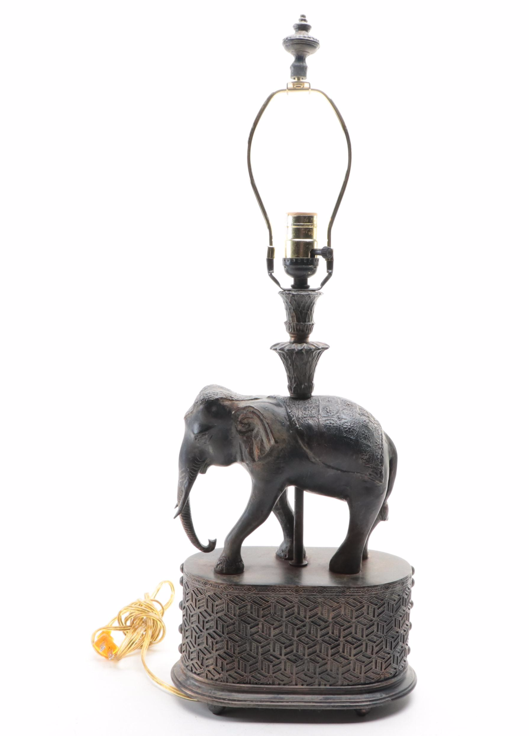 Chinese Cast Resin Elephant Base Lamp, 21st Century