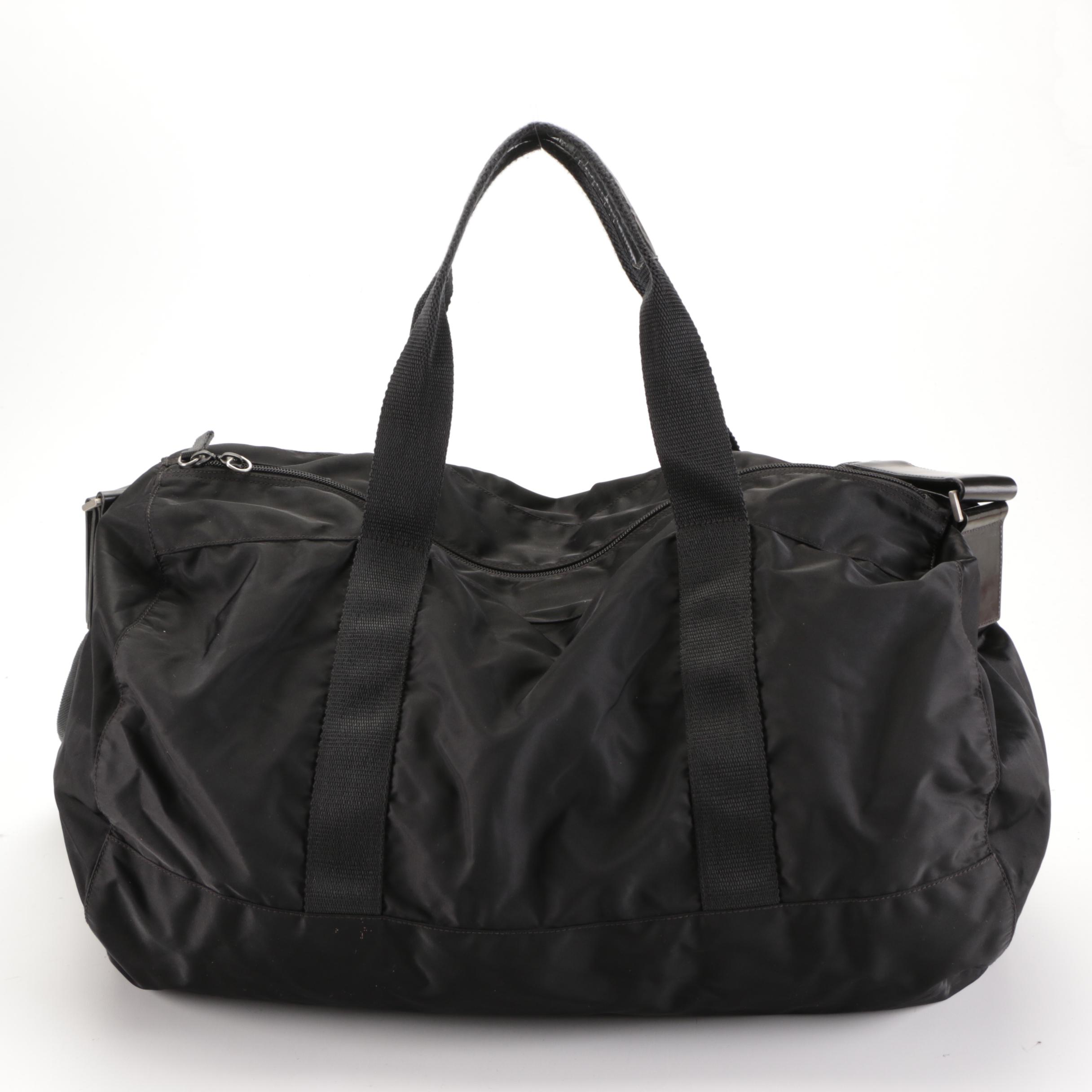 Prada Black Tessuto Nylon Weekender Bag with Leather Trim