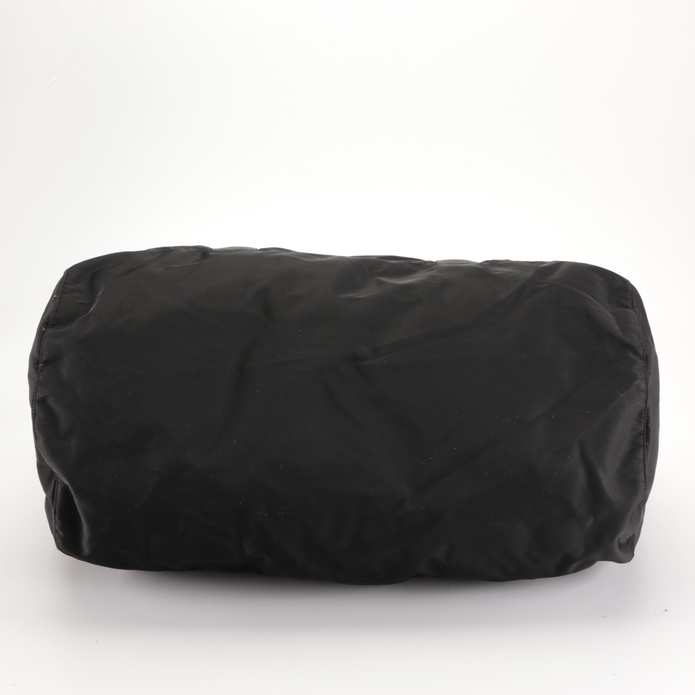 Prada Black Tessuto Nylon Weekender Bag with Leather Trim