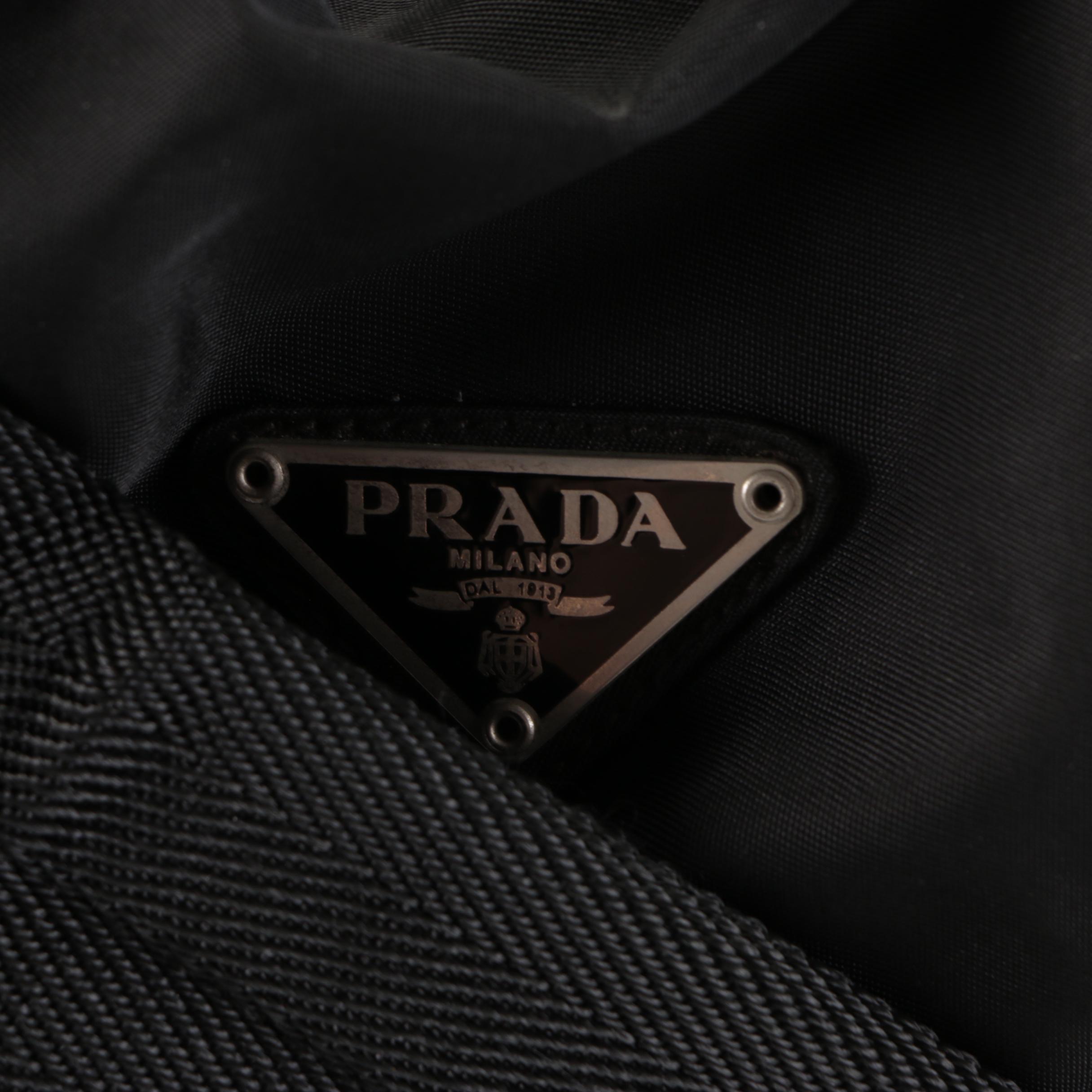 Prada Black Tessuto Nylon Weekender Bag with Leather Trim