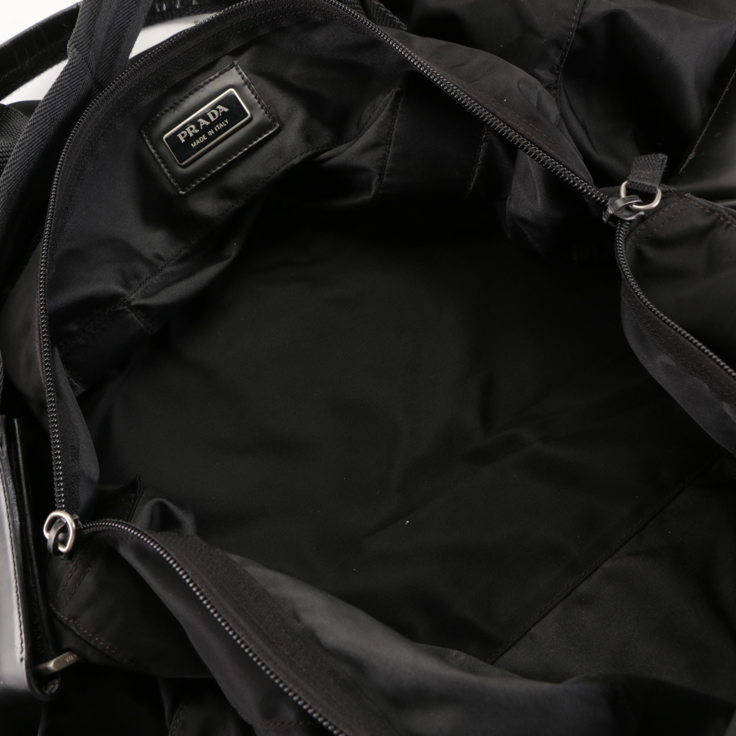 Prada Black Tessuto Nylon Weekender Bag with Leather Trim