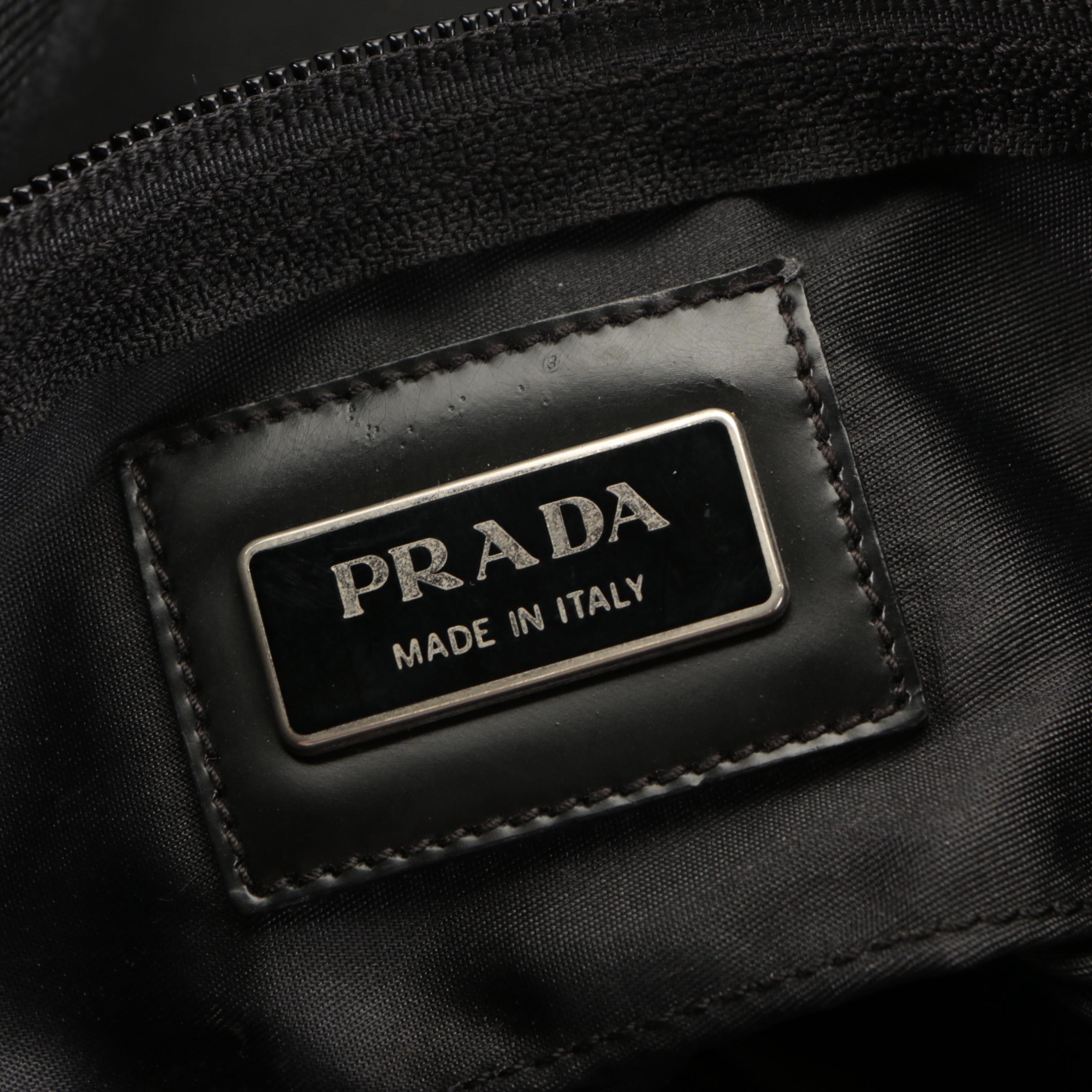 Prada Black Tessuto Nylon Weekender Bag with Leather Trim