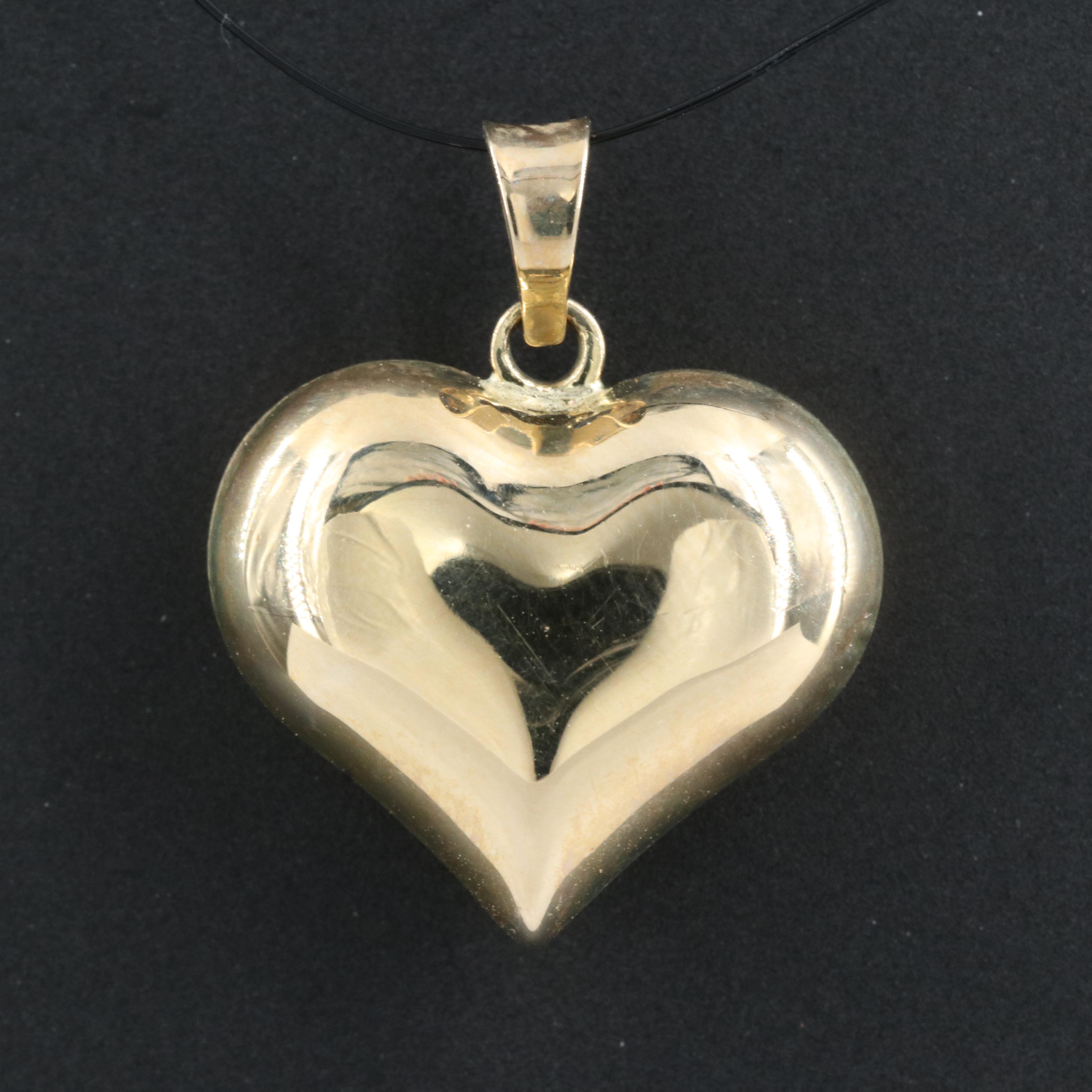 14K Puff Heart Pendant