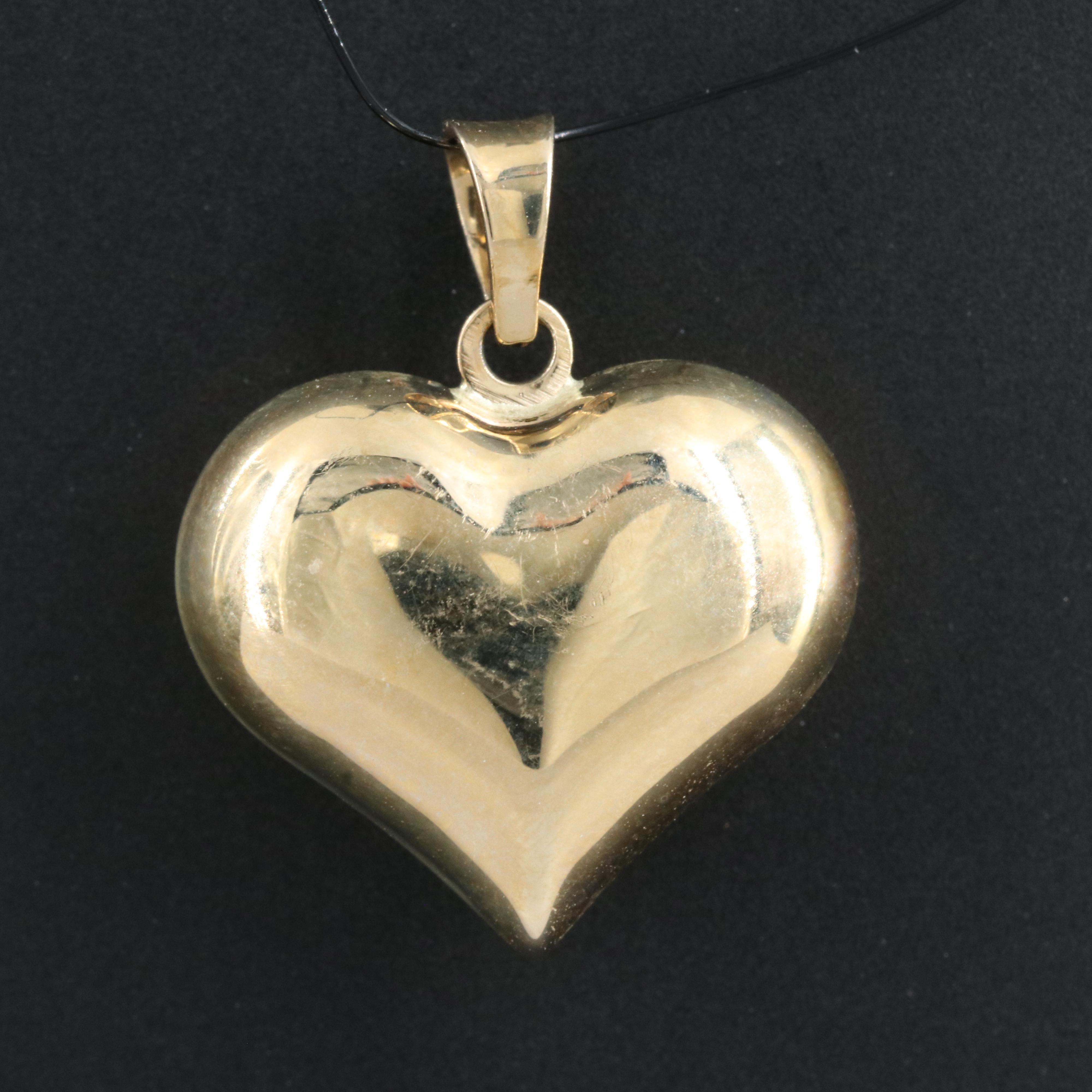 14K Puff Heart Pendant