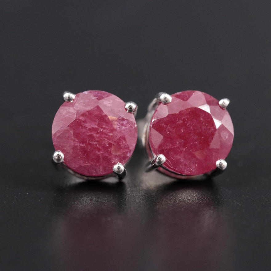 Sterling Silver Ruby Stud Earrings