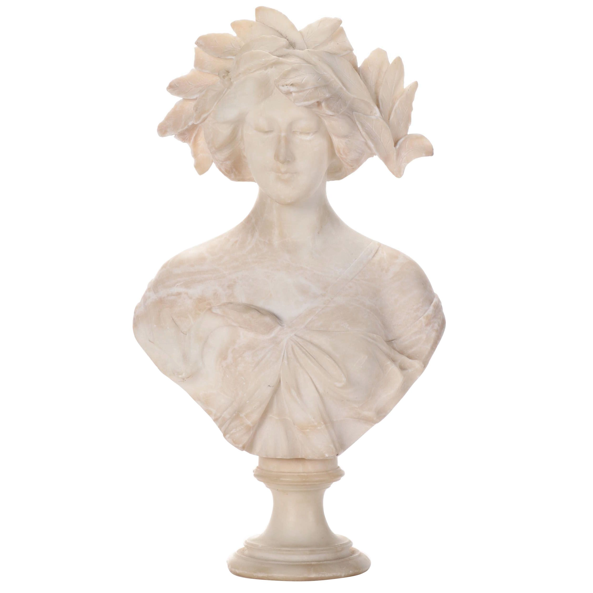 Adolfo Cipriani Alabaster Bust of Woman Wearing Laurel Wreath