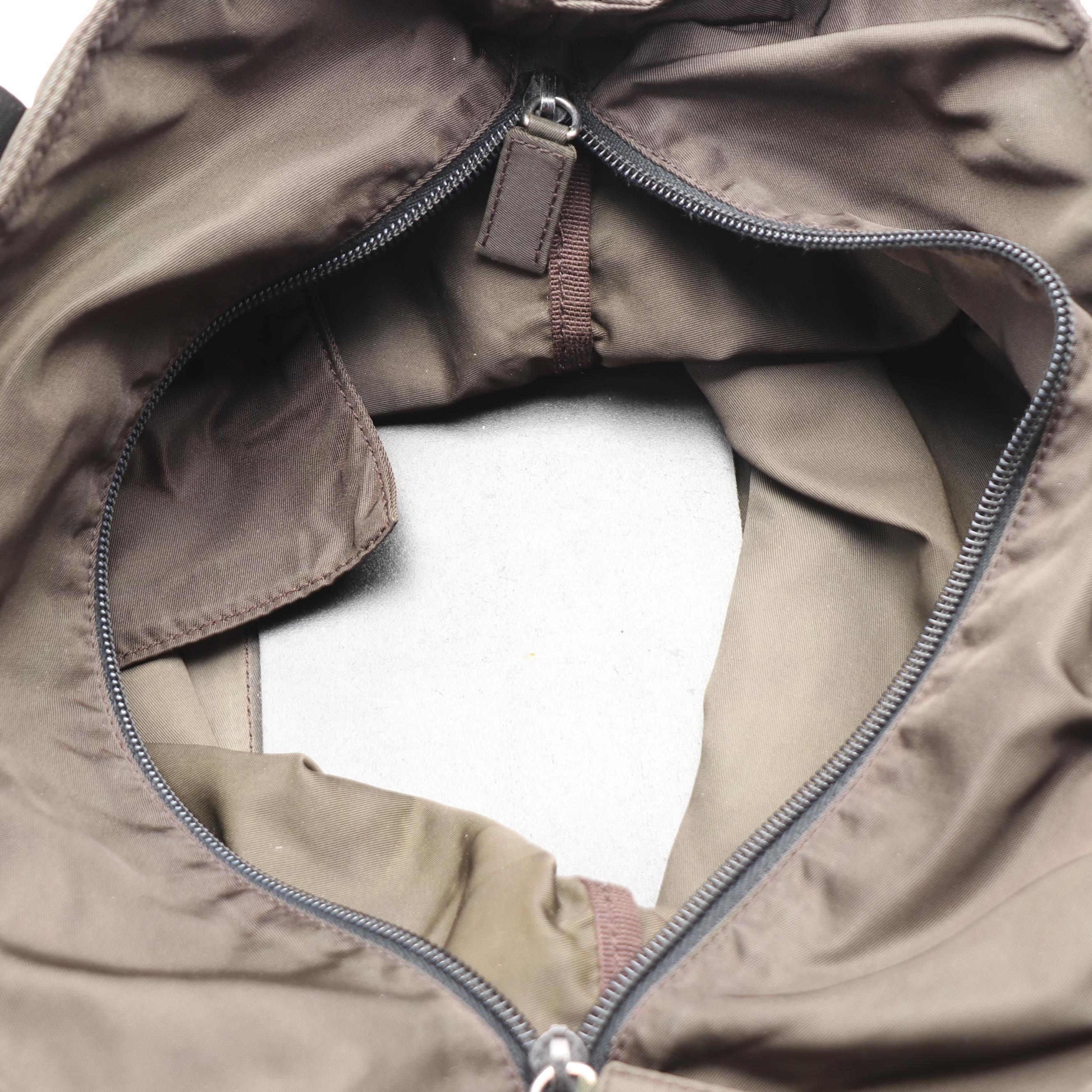 Prada Shoulder Tote in Dark Olive Green Nylon with Black Leather Trim