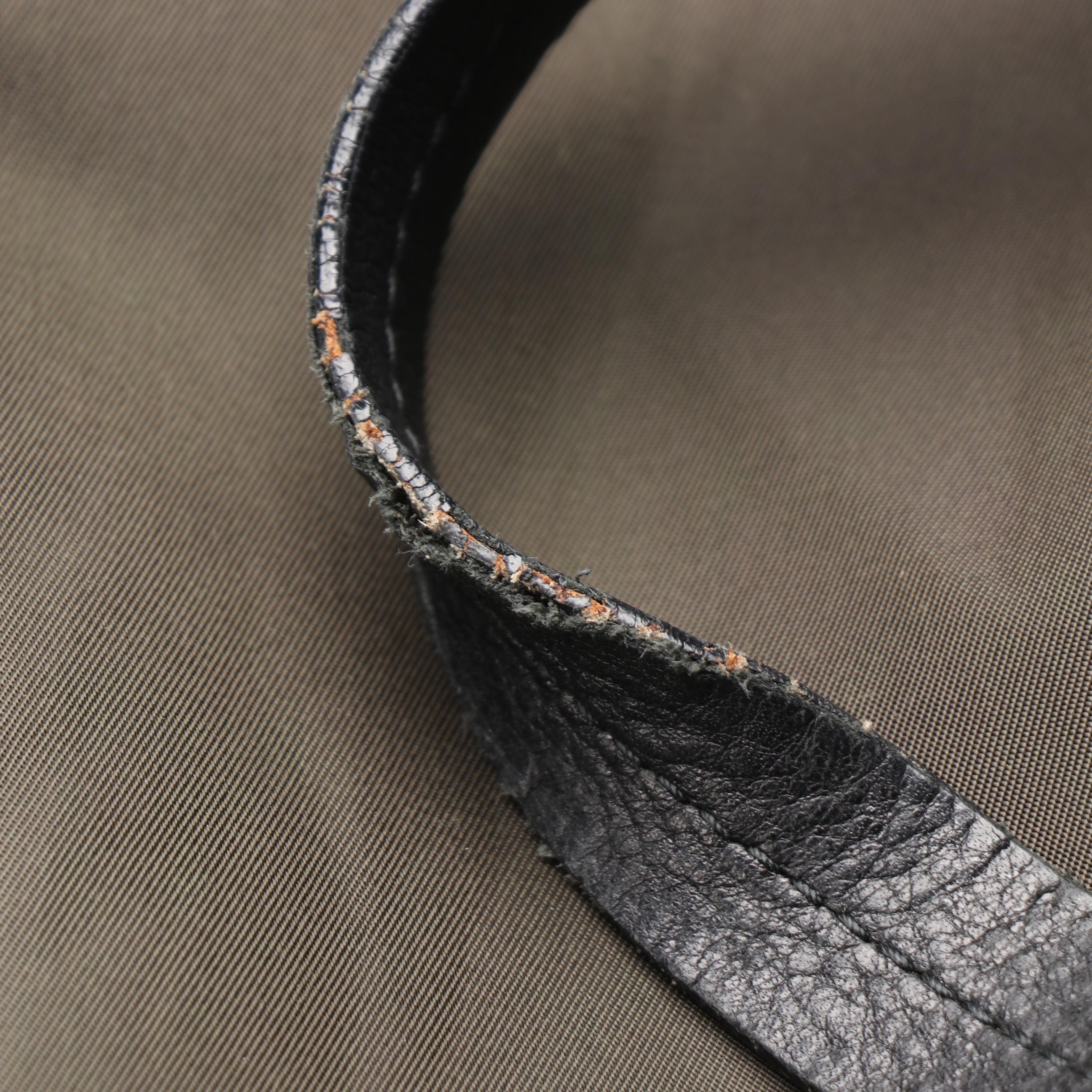 Prada Shoulder Tote in Dark Olive Green Nylon with Black Leather Trim