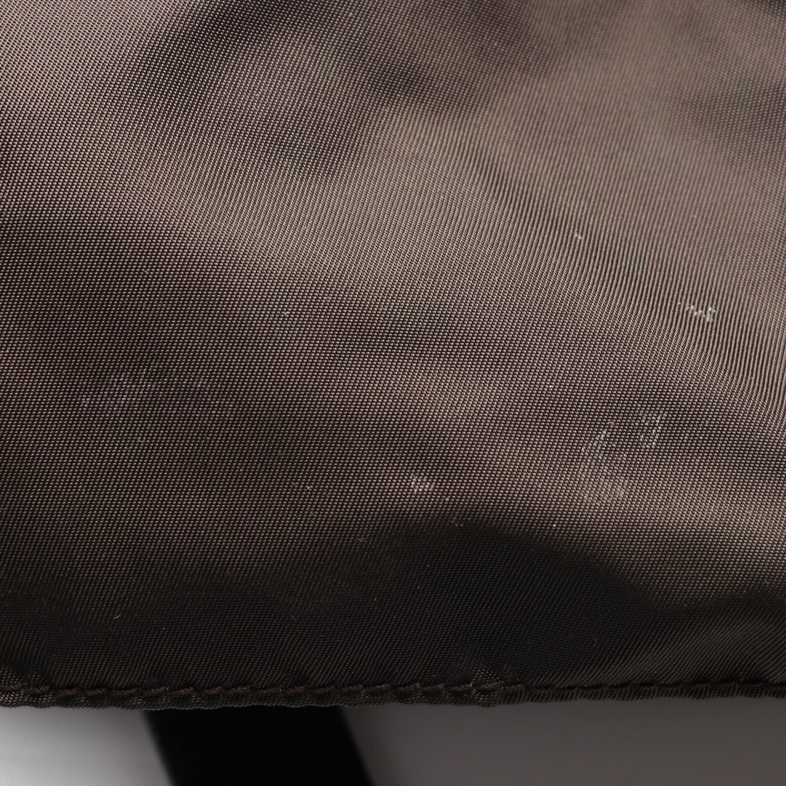 Prada Shoulder Tote in Dark Olive Green Nylon with Black Leather Trim