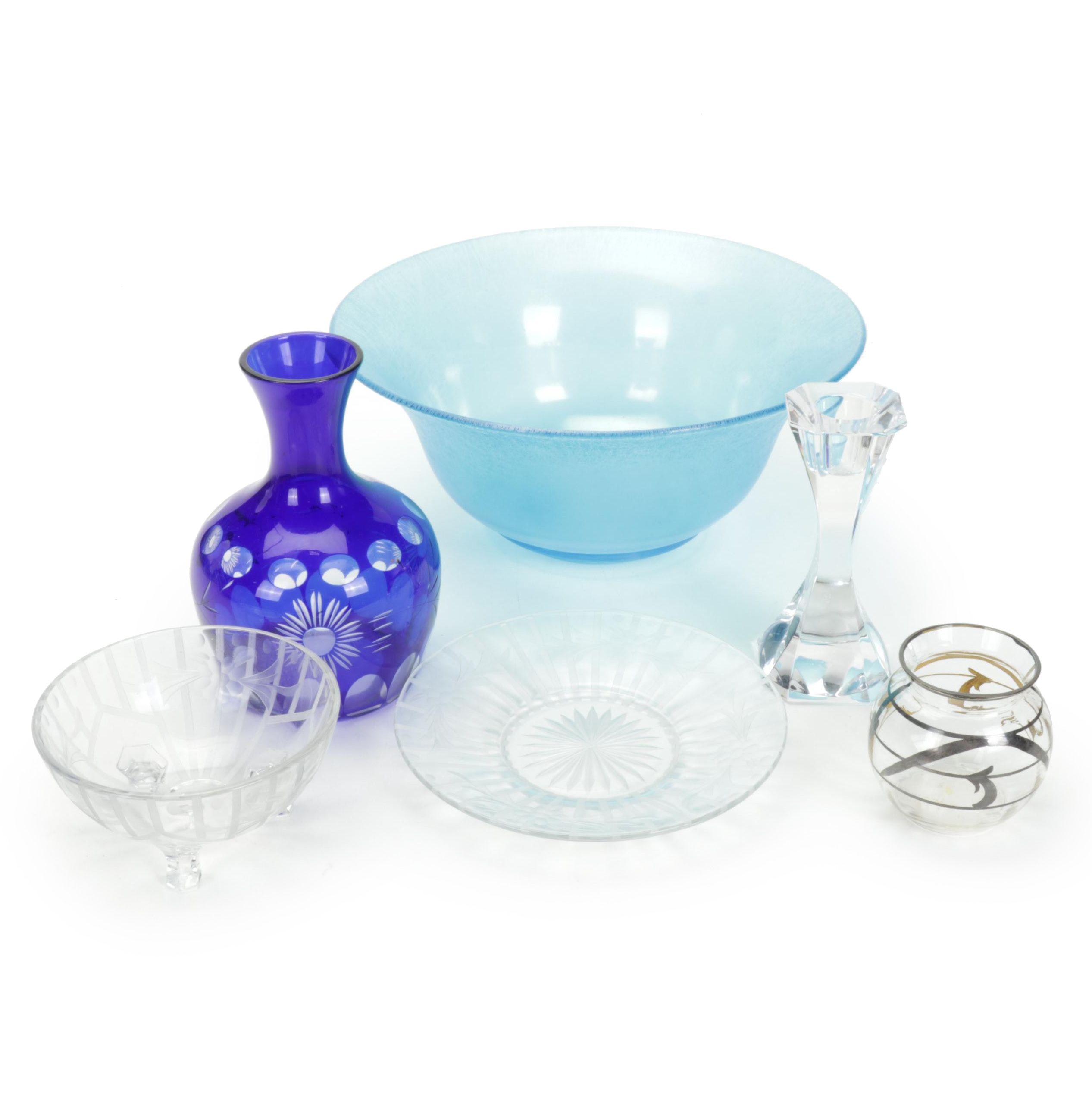 Villeroy & Boch Candlestick, Blue Glass Stretch Glass Bowl, and More