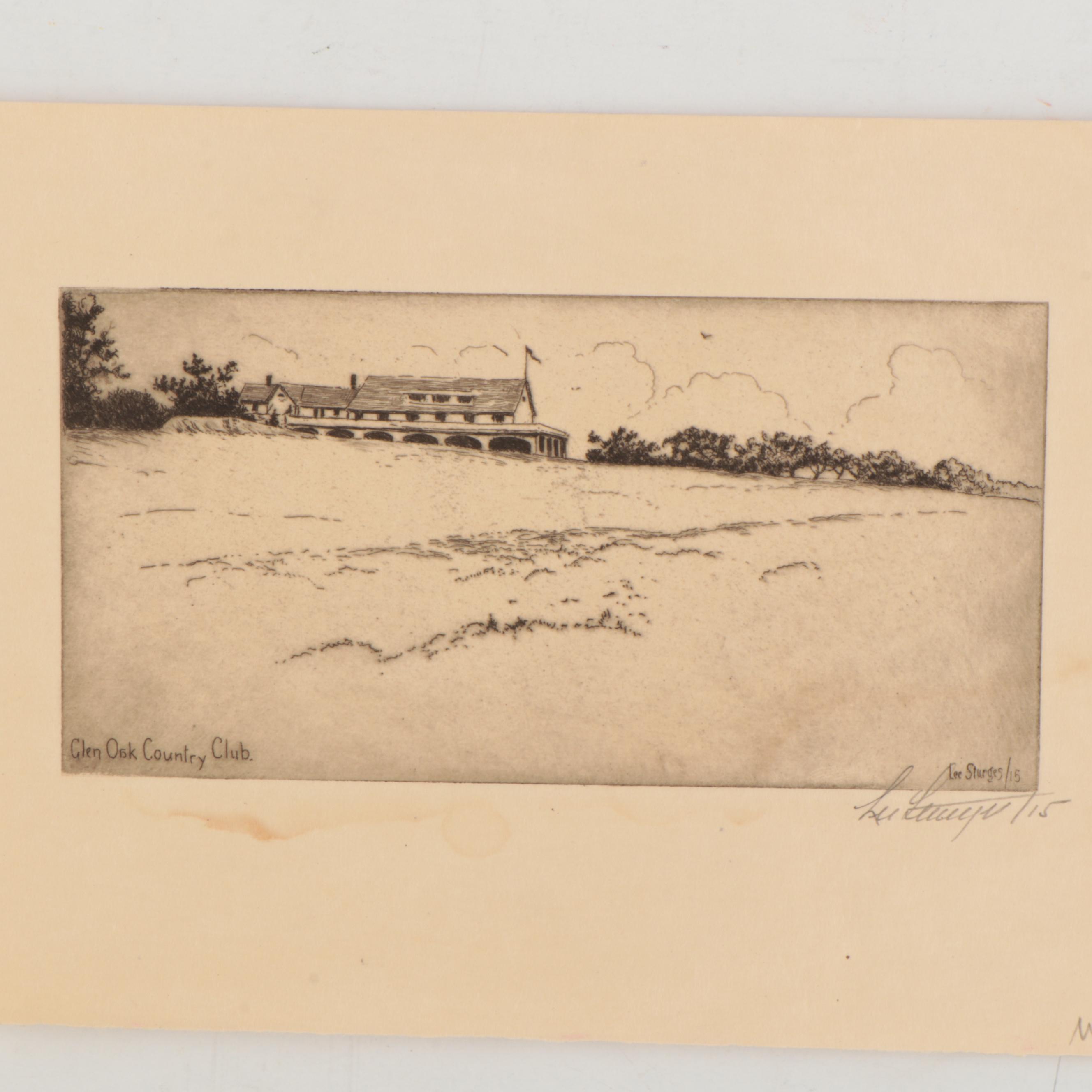 Lee Sturges Etchings Including "Glen Oak Country Club," Circa 1920