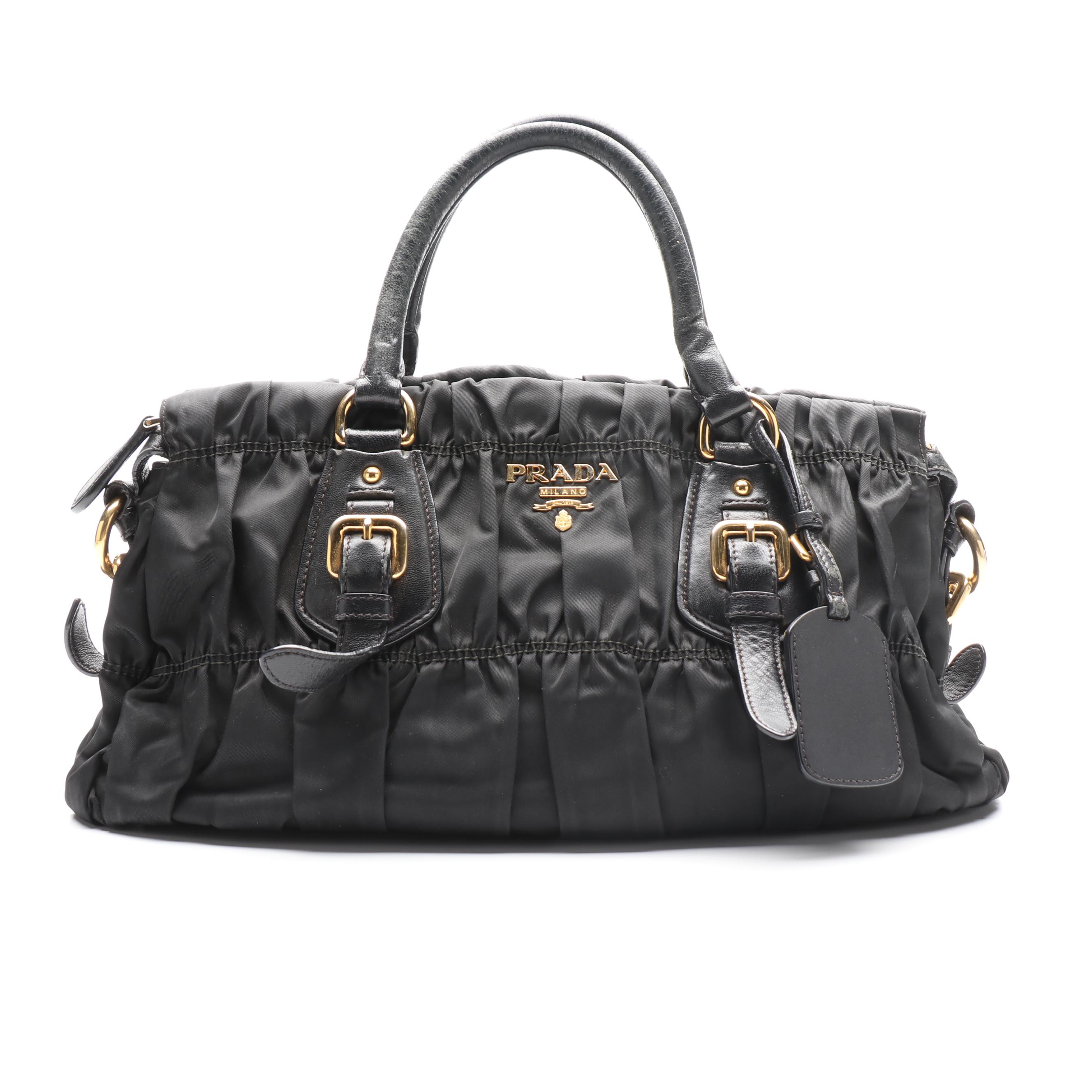 Prada Two-Way Bag in Black Tessuto Gaufre Nylon with Nappa Leather Trim