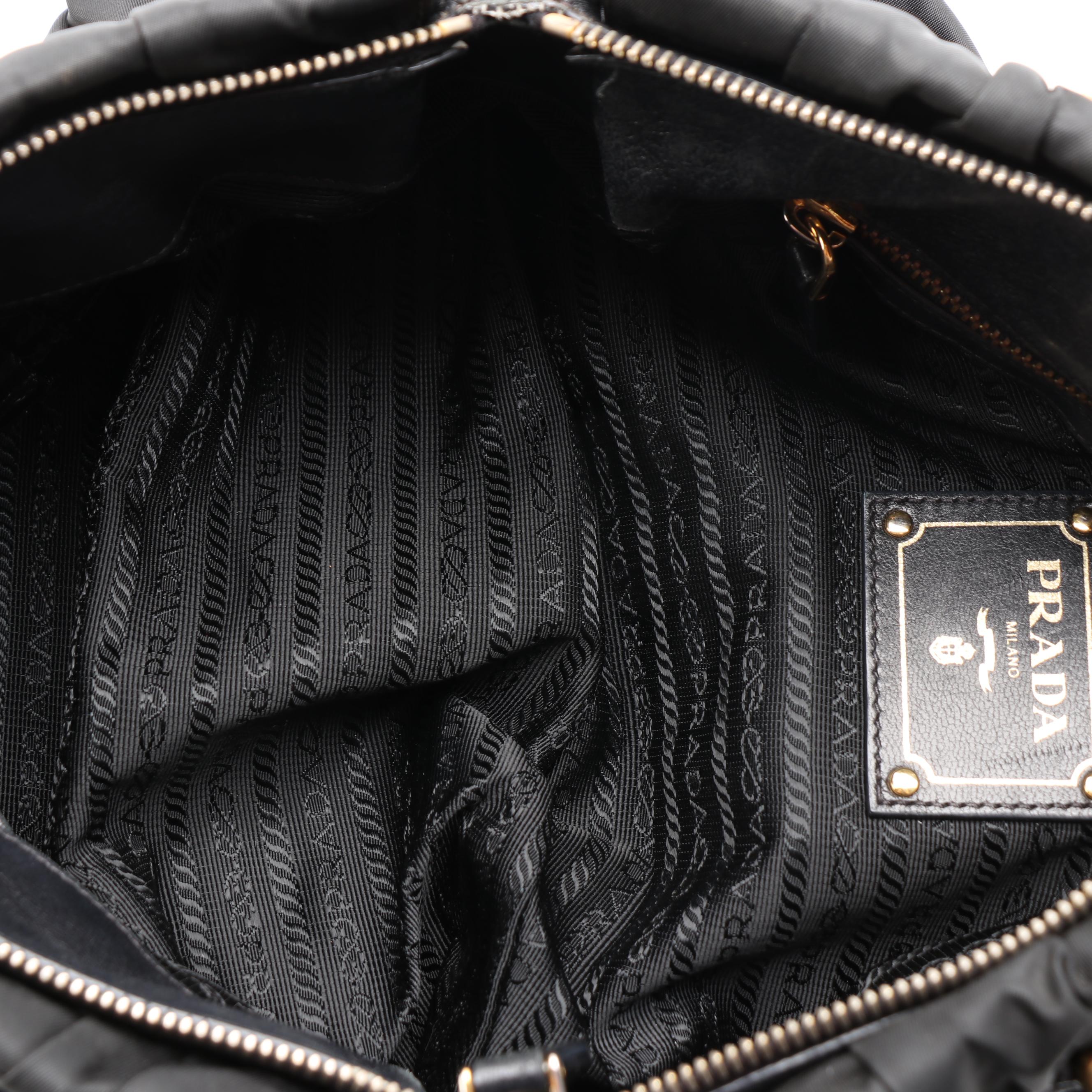 Prada Two-Way Bag in Black Tessuto Gaufre Nylon with Nappa Leather Trim