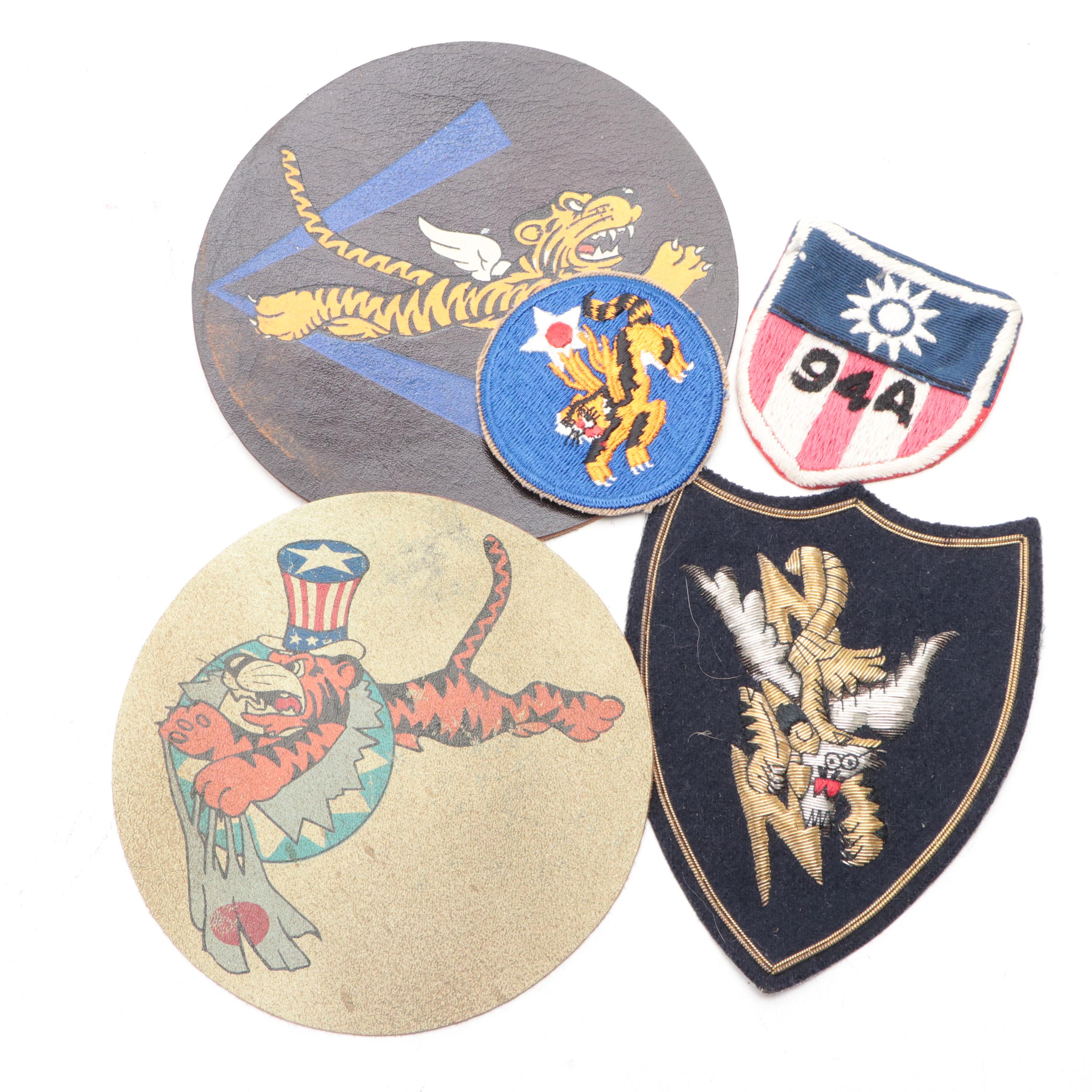 U. S. Military WWII Flying Tigers Patches and Pins with Blood Chit and More