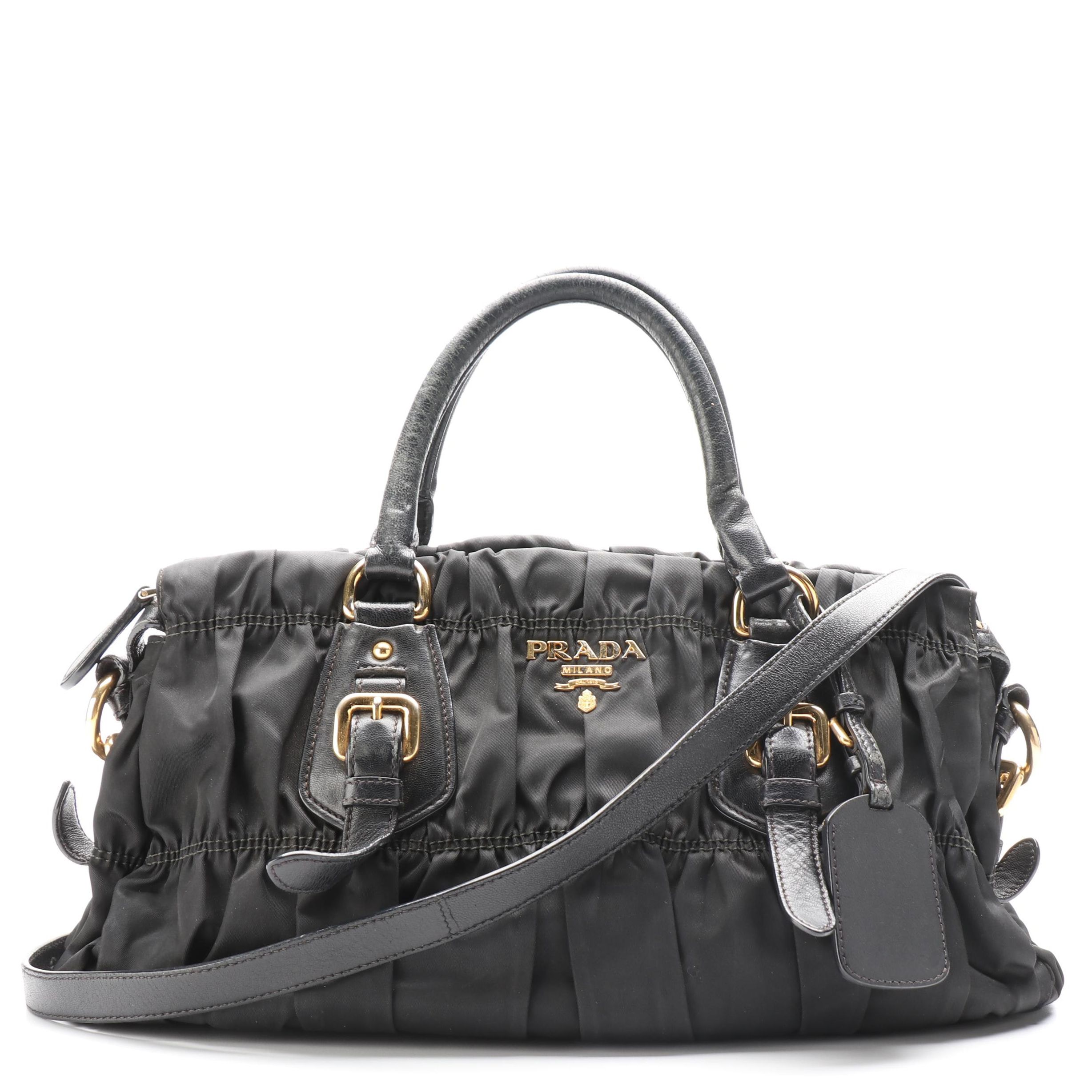 Prada Two-Way Bag in Black Tessuto Gaufre Nylon with Nappa Leather Trim