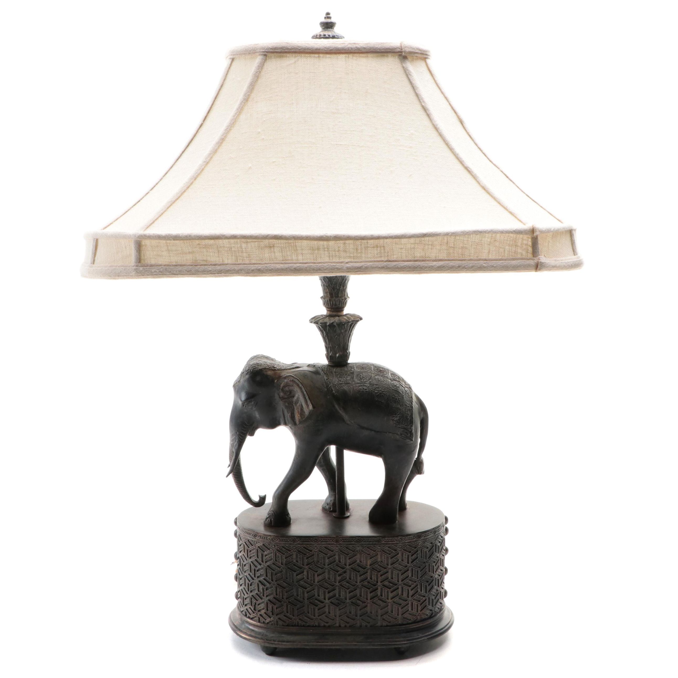 Chinese Cast Resin Elephant Base Lamp, 21st Century