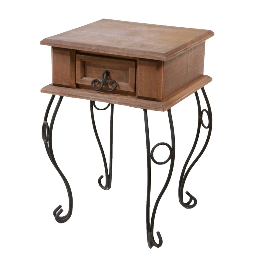 Mexican One-Drawer Stand on Wrought Iron Legs