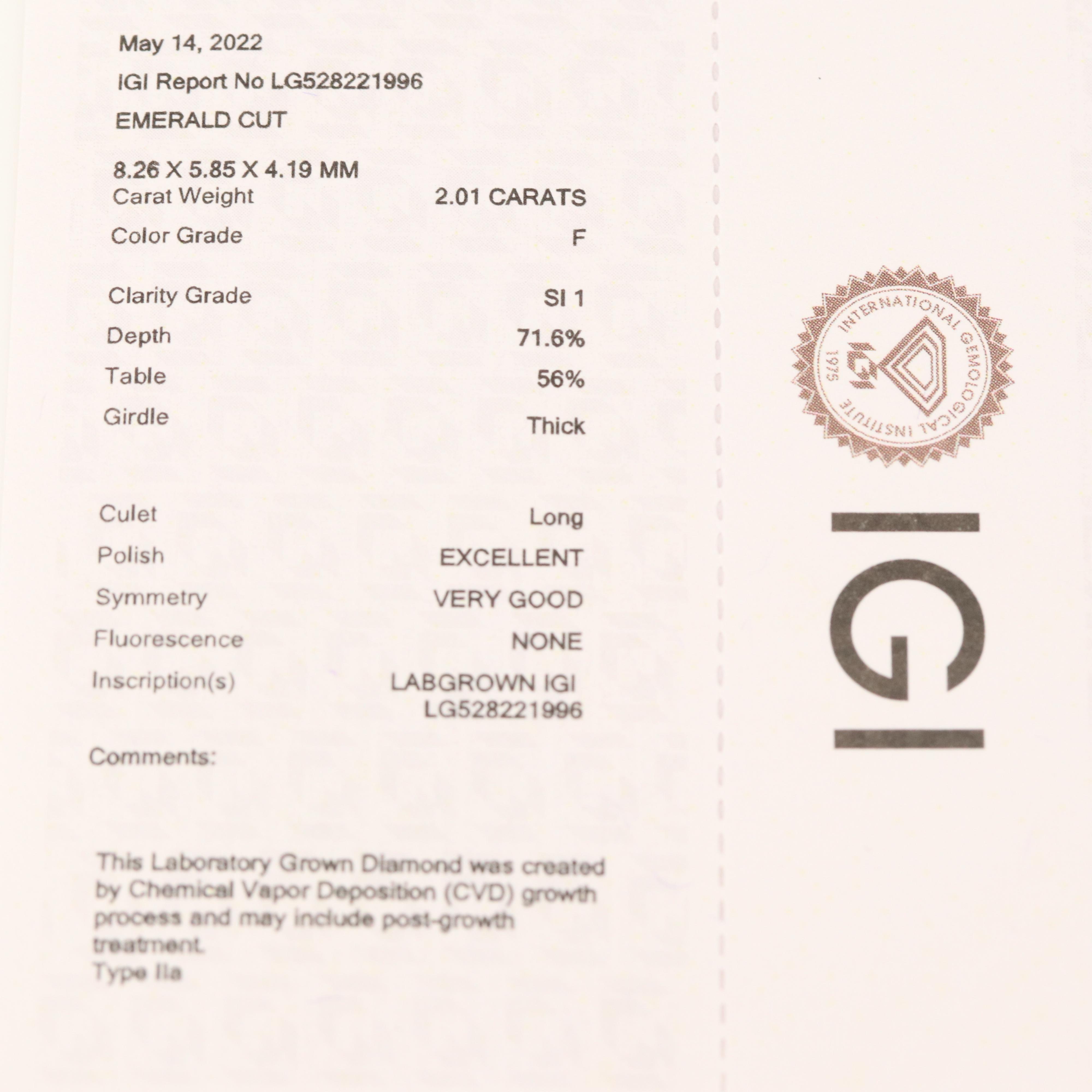 Loose 2.01 CT Lab Grown Diamond with IGI Report