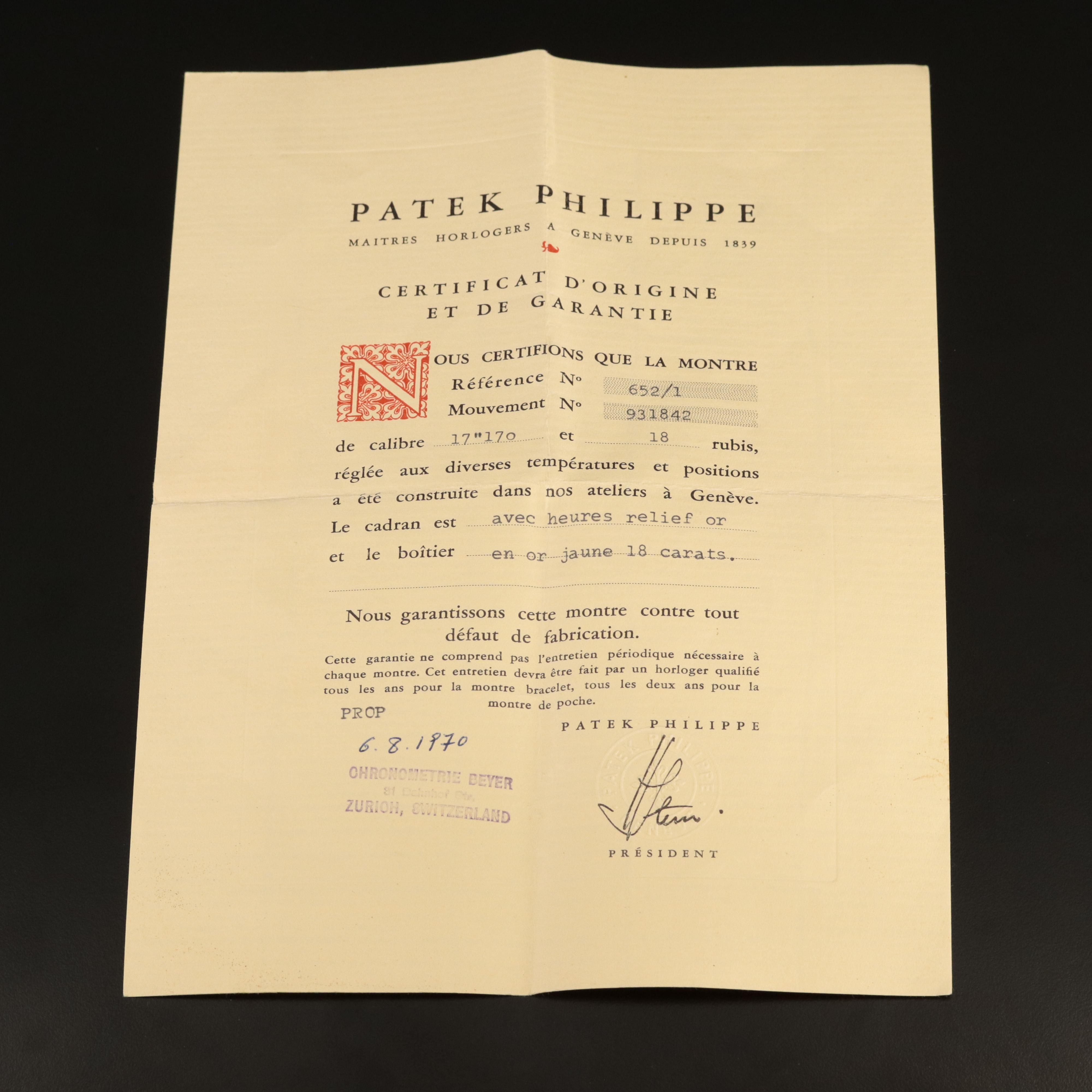 18K Patek Philippe Pocket Watch with Papers