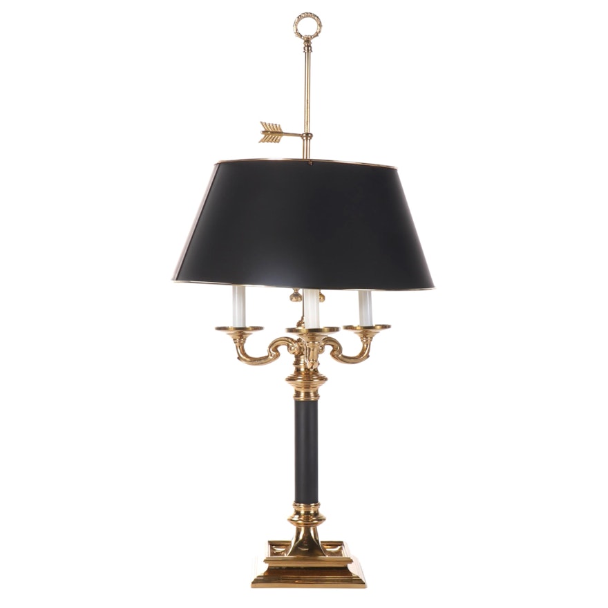 Neoclassical Style Bouillotte Brass and Lacquer Table Lamp