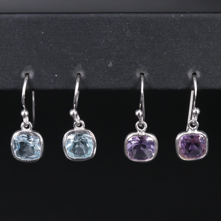 Amethyst and Topaz Drop Earrings Including Sterling Silver