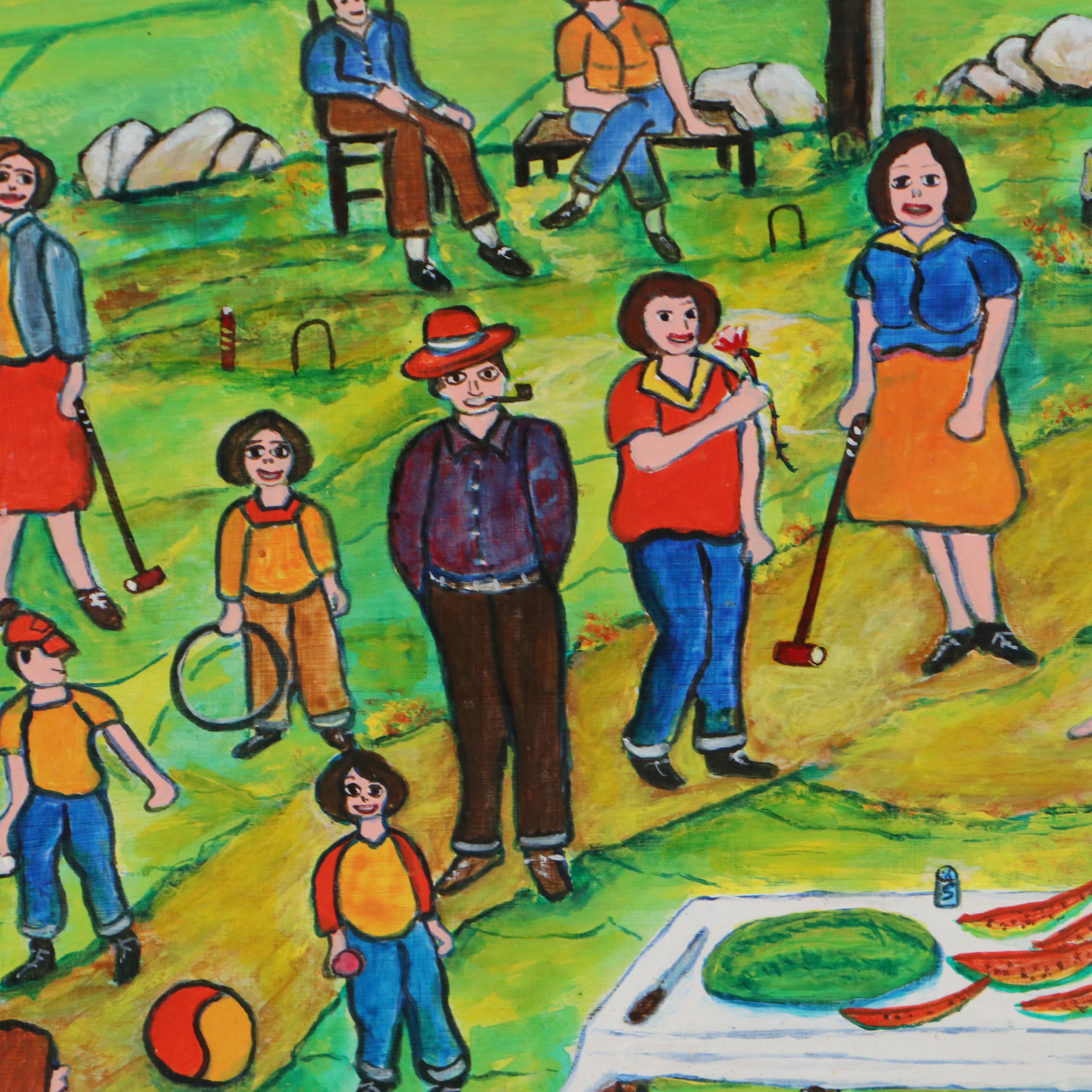 Hugo Sperger Folk Art Oil Painting "Watermelon Time," 1987