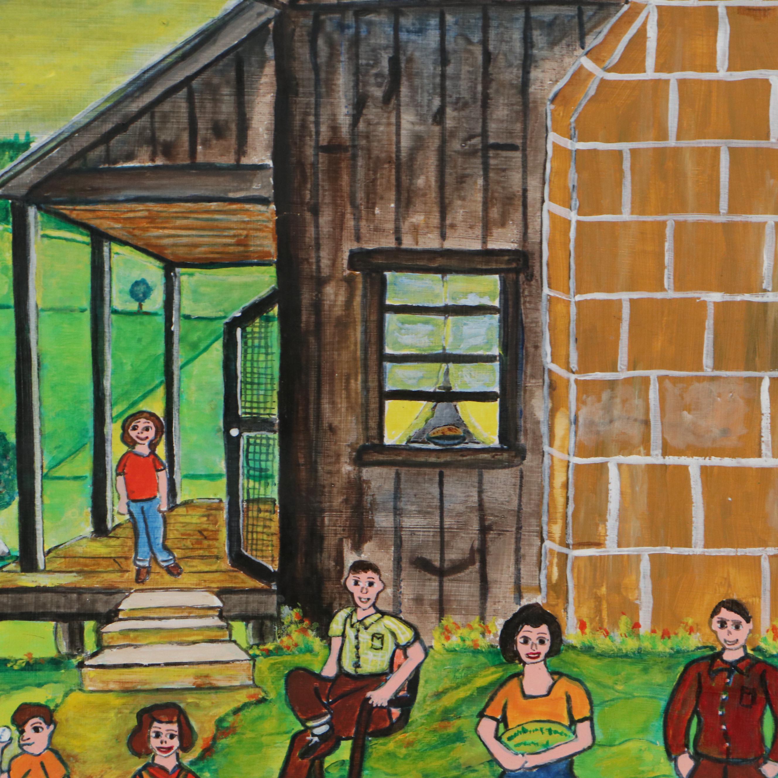 Hugo Sperger Folk Art Oil Painting "Watermelon Time," 1987