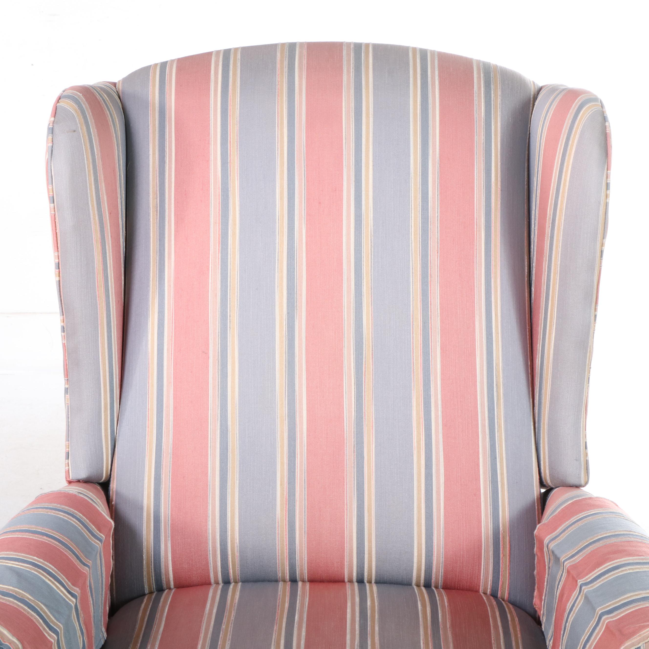 Pair of Burris Industries Queen Anne Style Custom-Upholstered Wingback Recliners