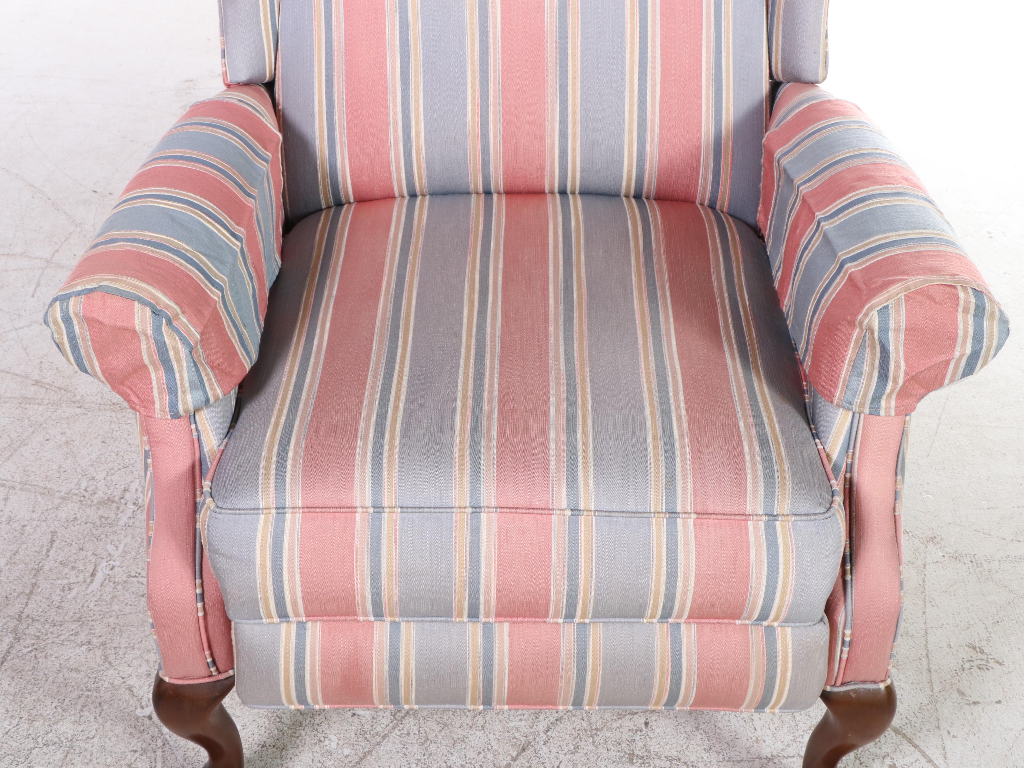 Pair of Burris Industries Queen Anne Style Custom-Upholstered Wingback Recliners