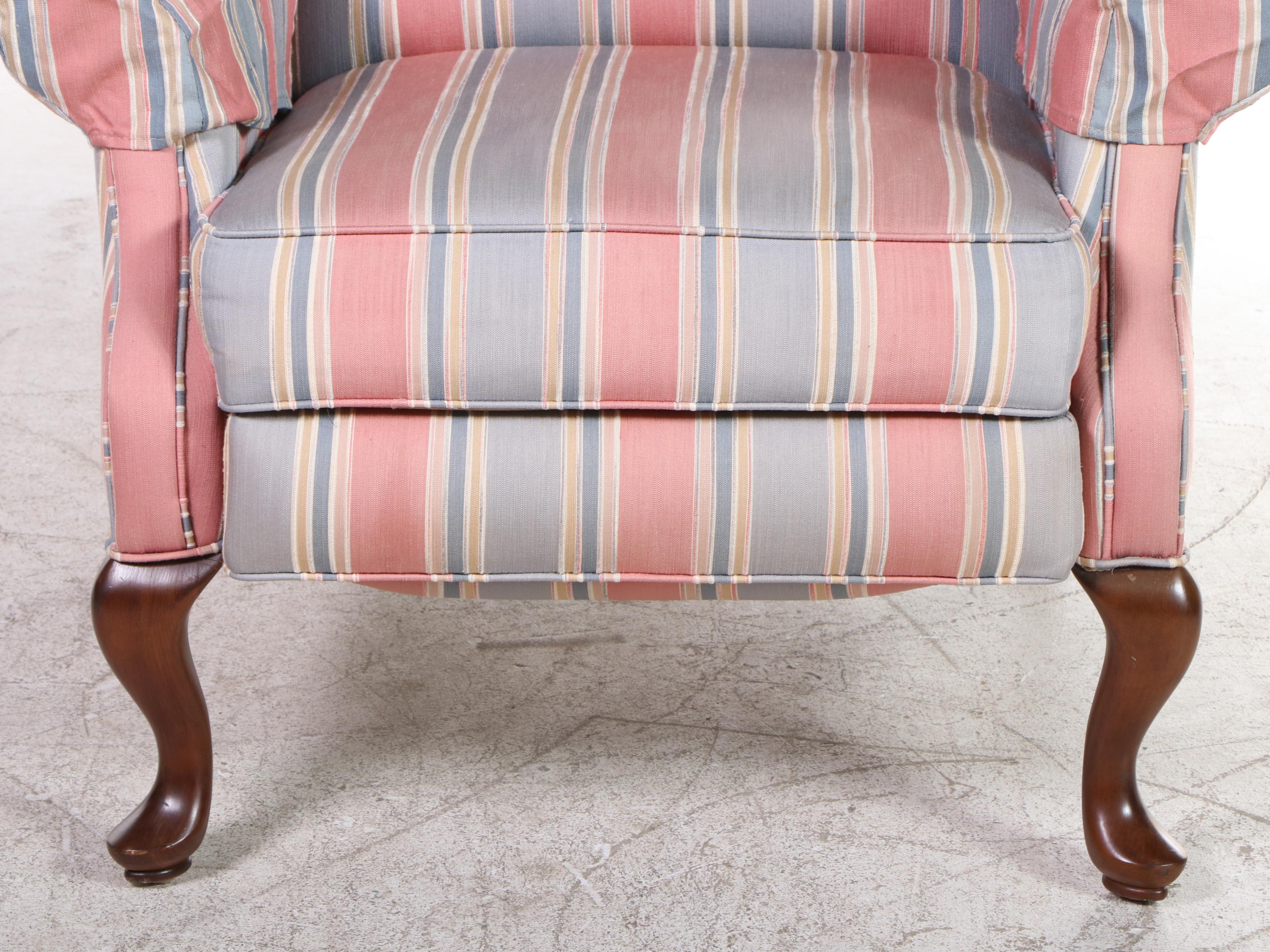 Pair of Burris Industries Queen Anne Style Custom-Upholstered Wingback Recliners