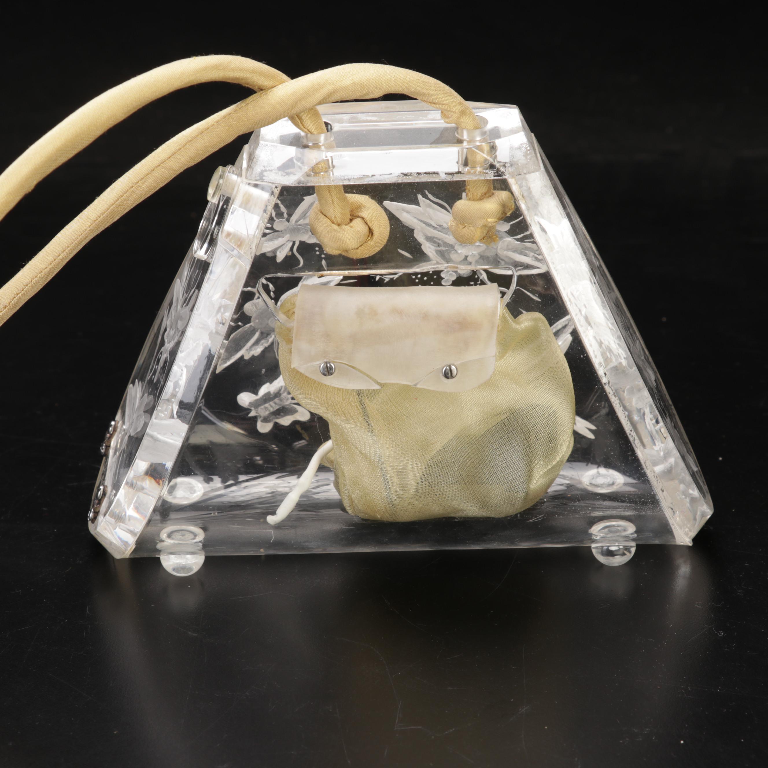 Carved Lucite Crossbody with Insect Motifs and Battery Powered Interior