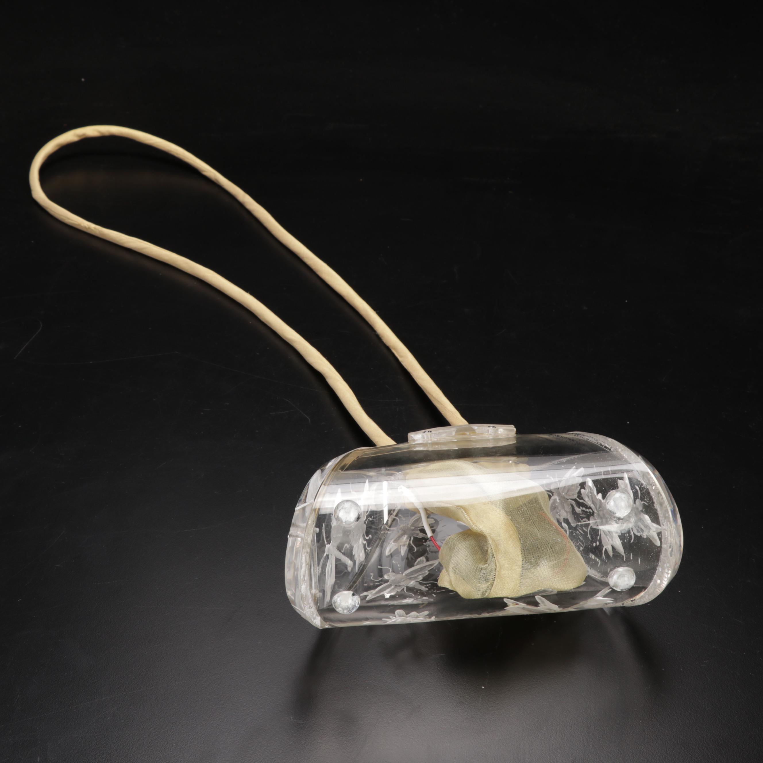 Carved Lucite Crossbody with Insect Motifs and Battery Powered Interior