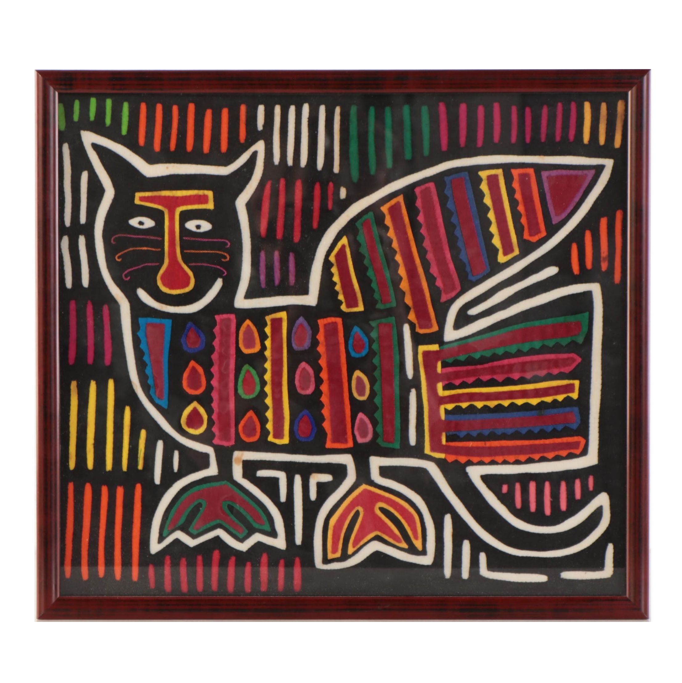 Panamanian Guna Mola Appliqué Textile Panel of Mythical Creature