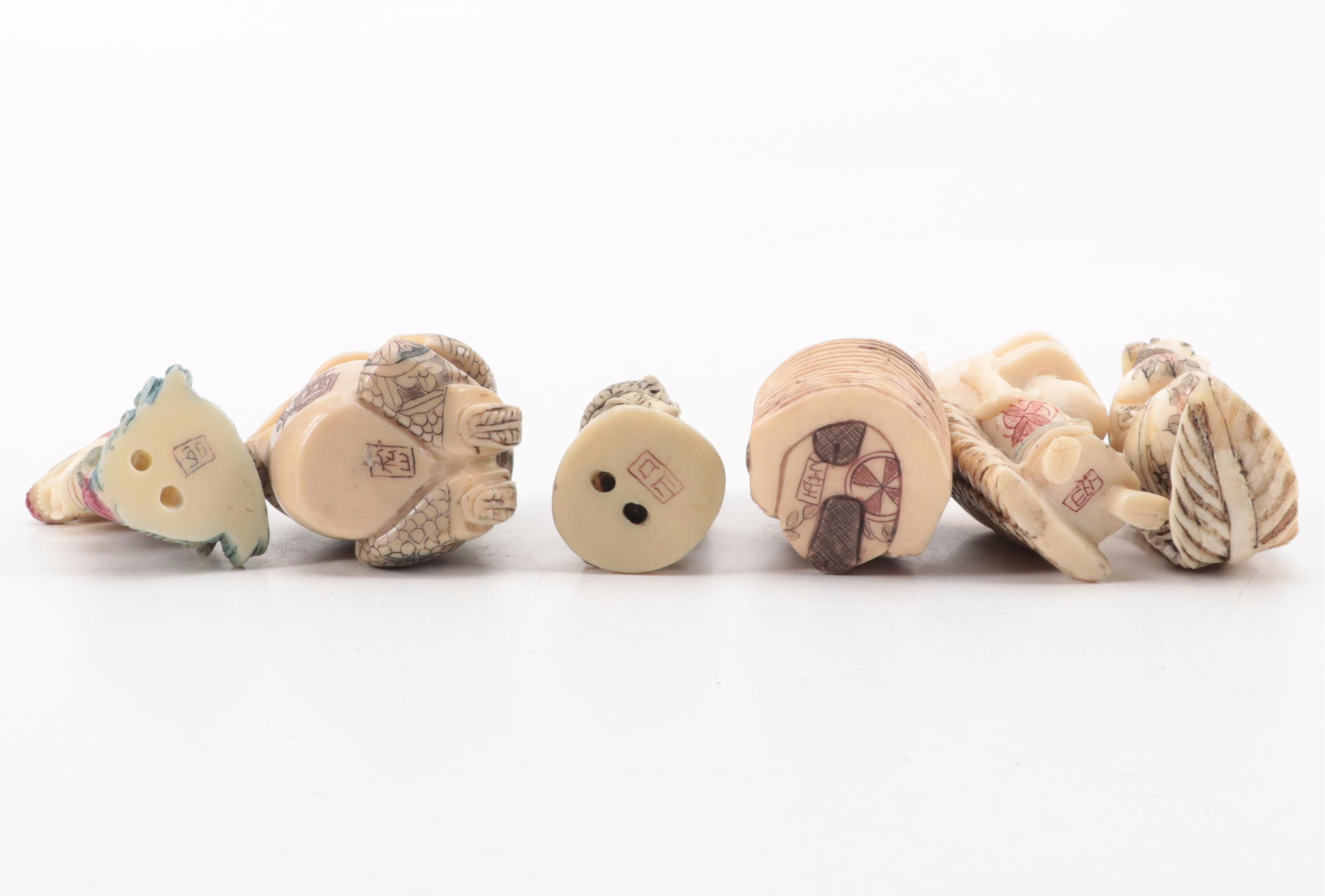 Japanese Hand-Carved Bone and Resin Figural Netsuke with Stand