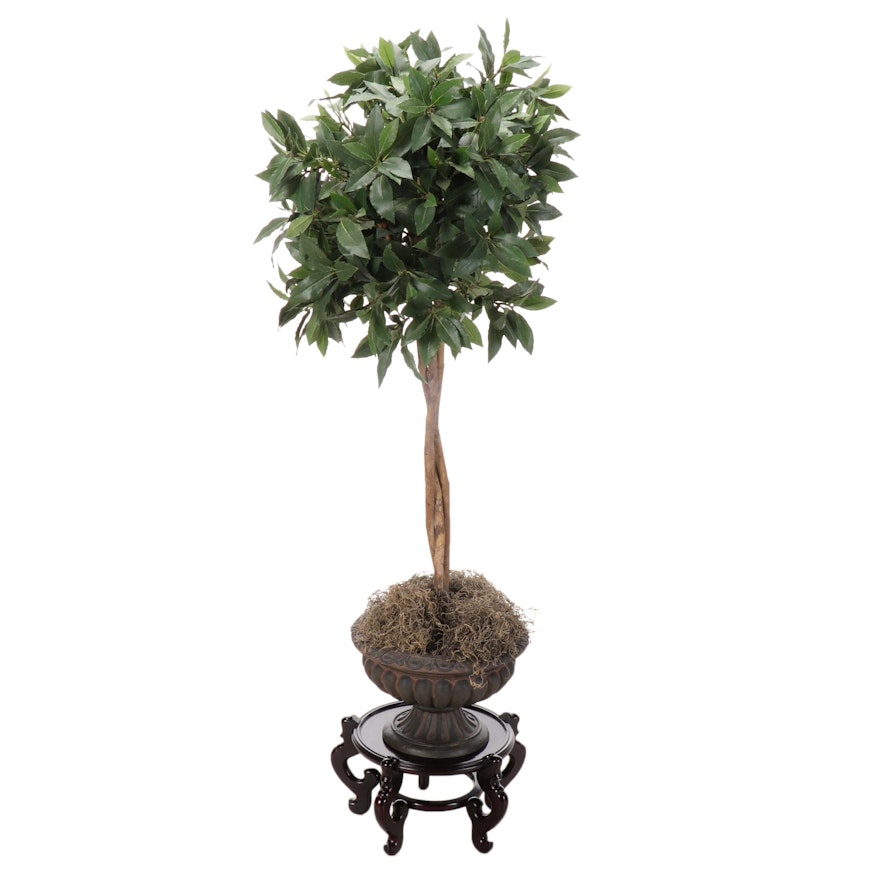 Faux Bay Tree with Neoclassical Pedestal Planter