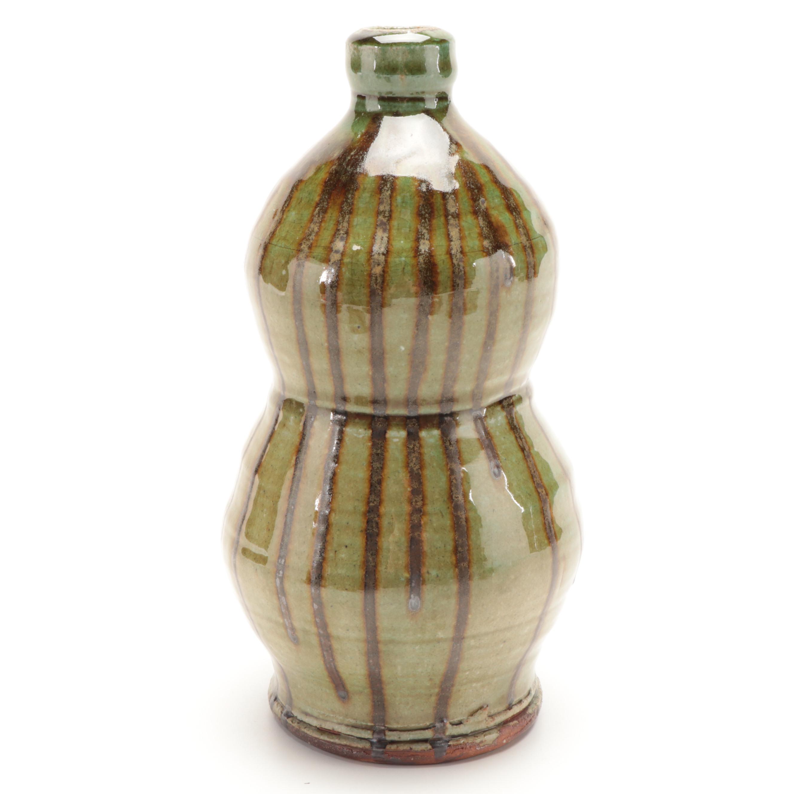 Studio Pottery Glazed Sake Gourd with Sake Cups, Soy Dishes and Matcha Chawans