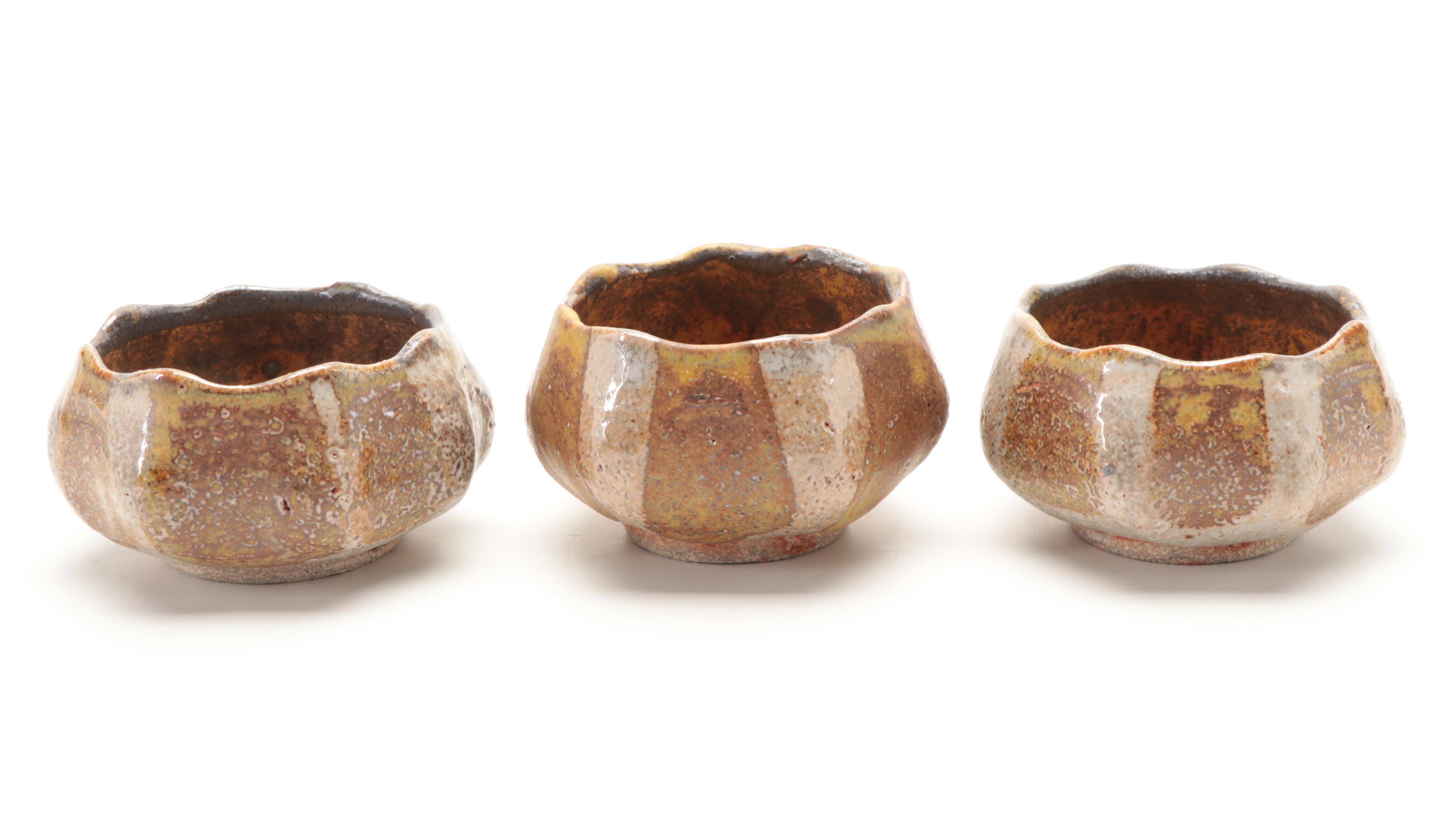 Studio Pottery Glazed Sake Gourd with Sake Cups, Soy Dishes and Matcha Chawans