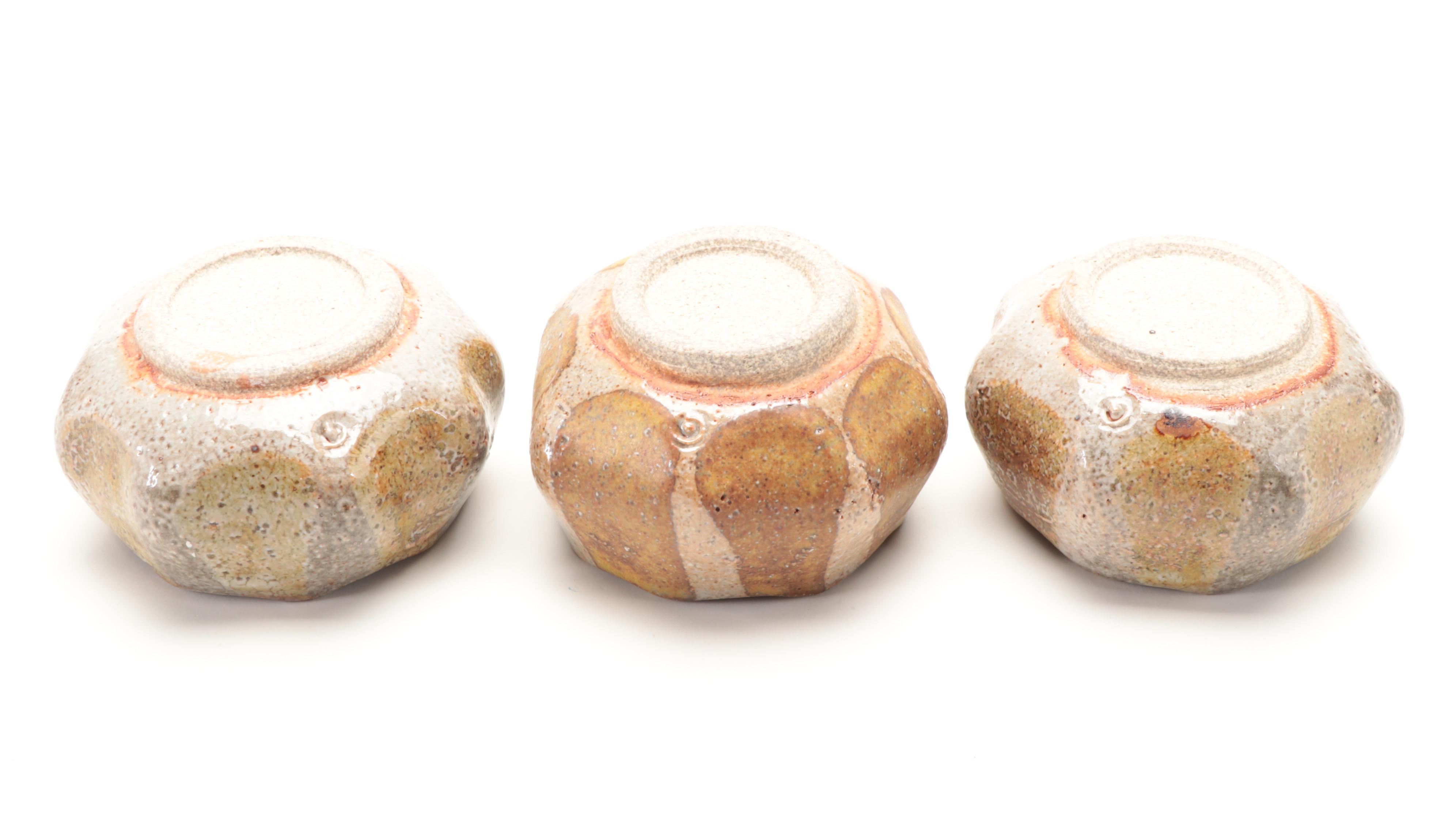 Studio Pottery Glazed Sake Gourd with Sake Cups, Soy Dishes and Matcha Chawans